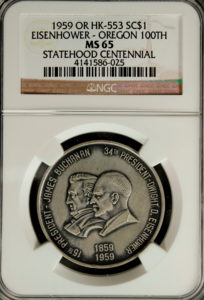 HK-553 1959 Silver Eisehhower Oregon Statehood Centennial SCD