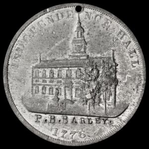 HK-29 1876 Centennial Small Liberty Bell With Star / Independence Hall With Trees SCD with name engraved