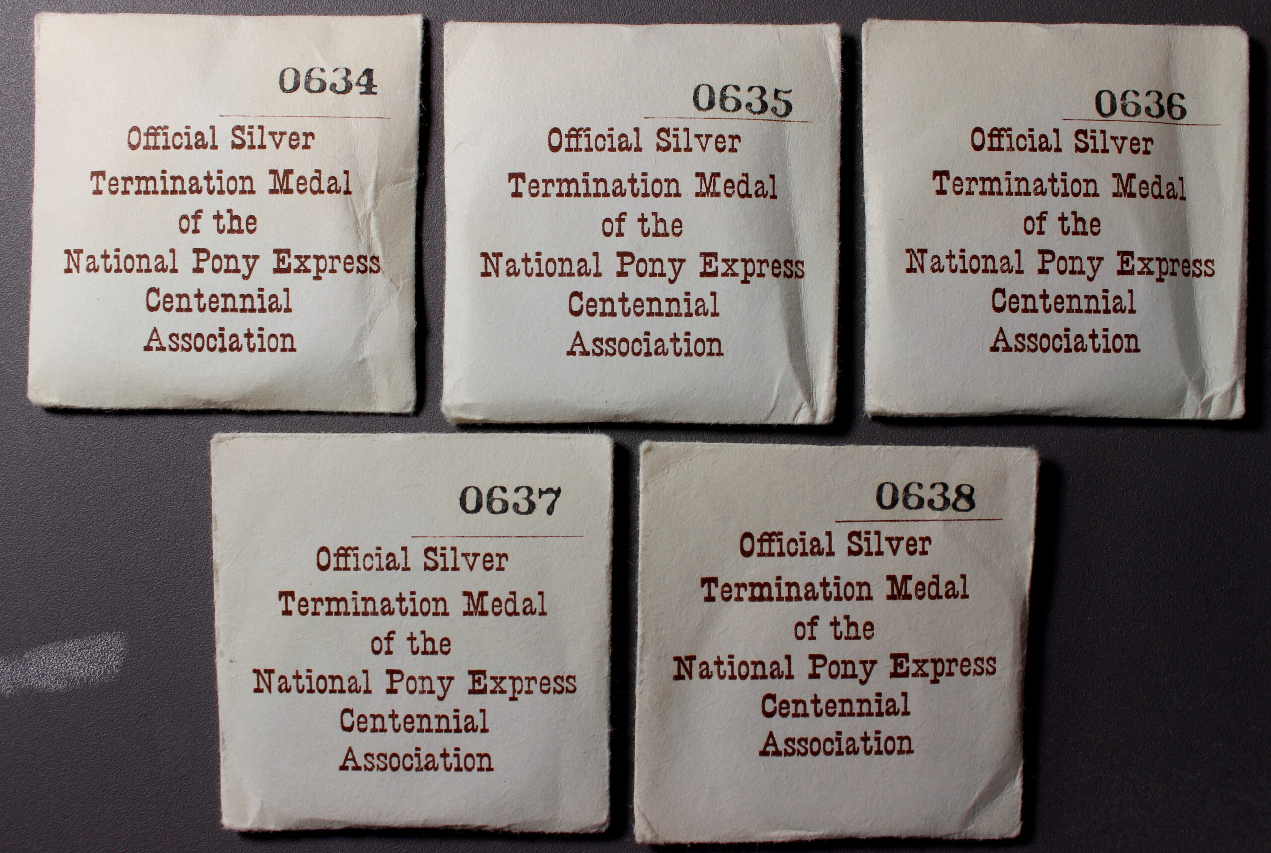 HK-588 1961 Pony Express Termination Silver SCD – group lot of 5 consecutively numbered