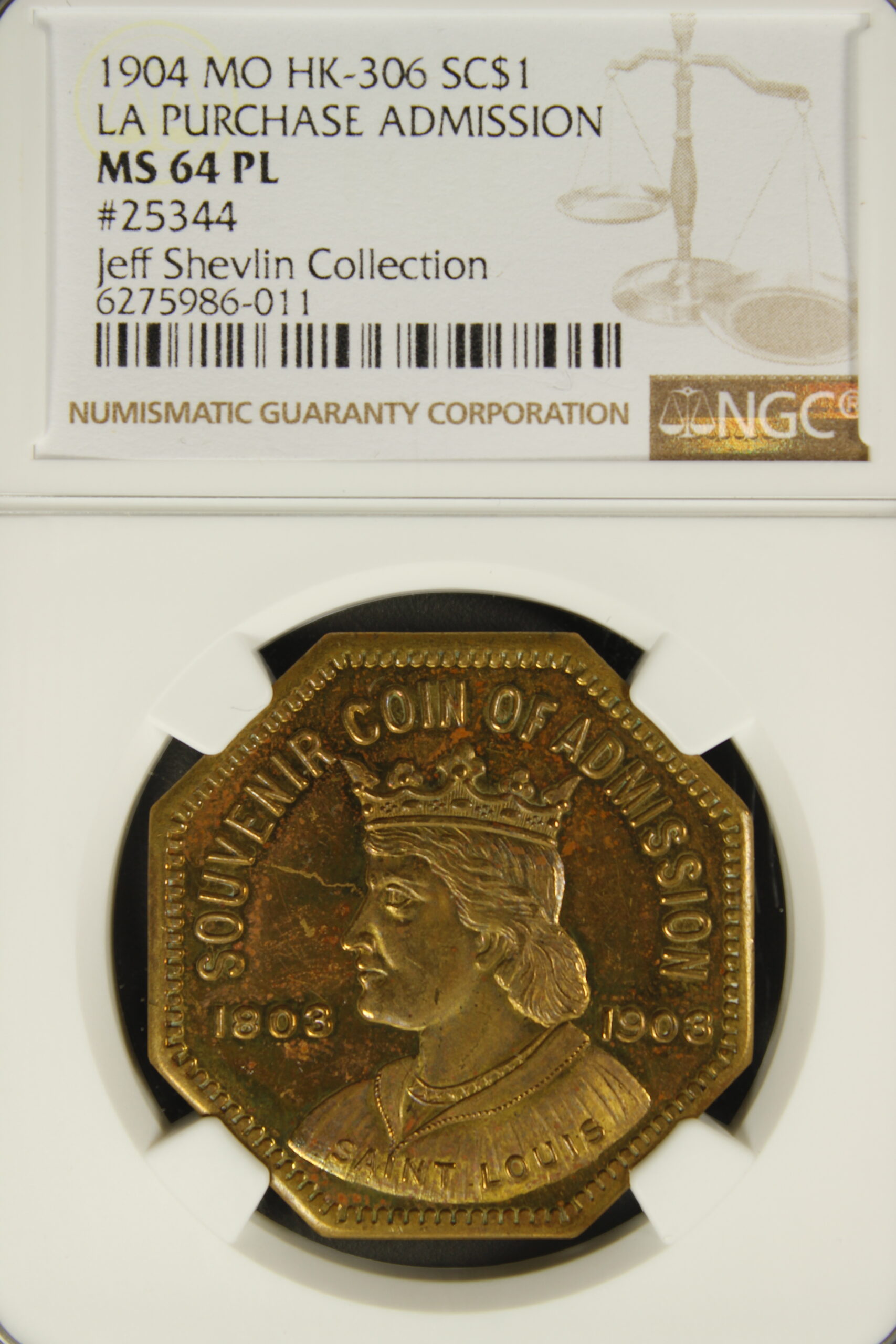 HK-306 1904 Louisiana Purchase Octagonal Souvenir Coin SCD