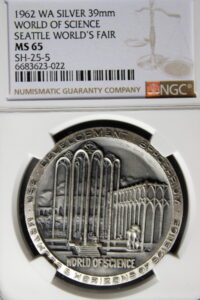 1962 Century 21 Exposition High Relief Silver World of Science SCD