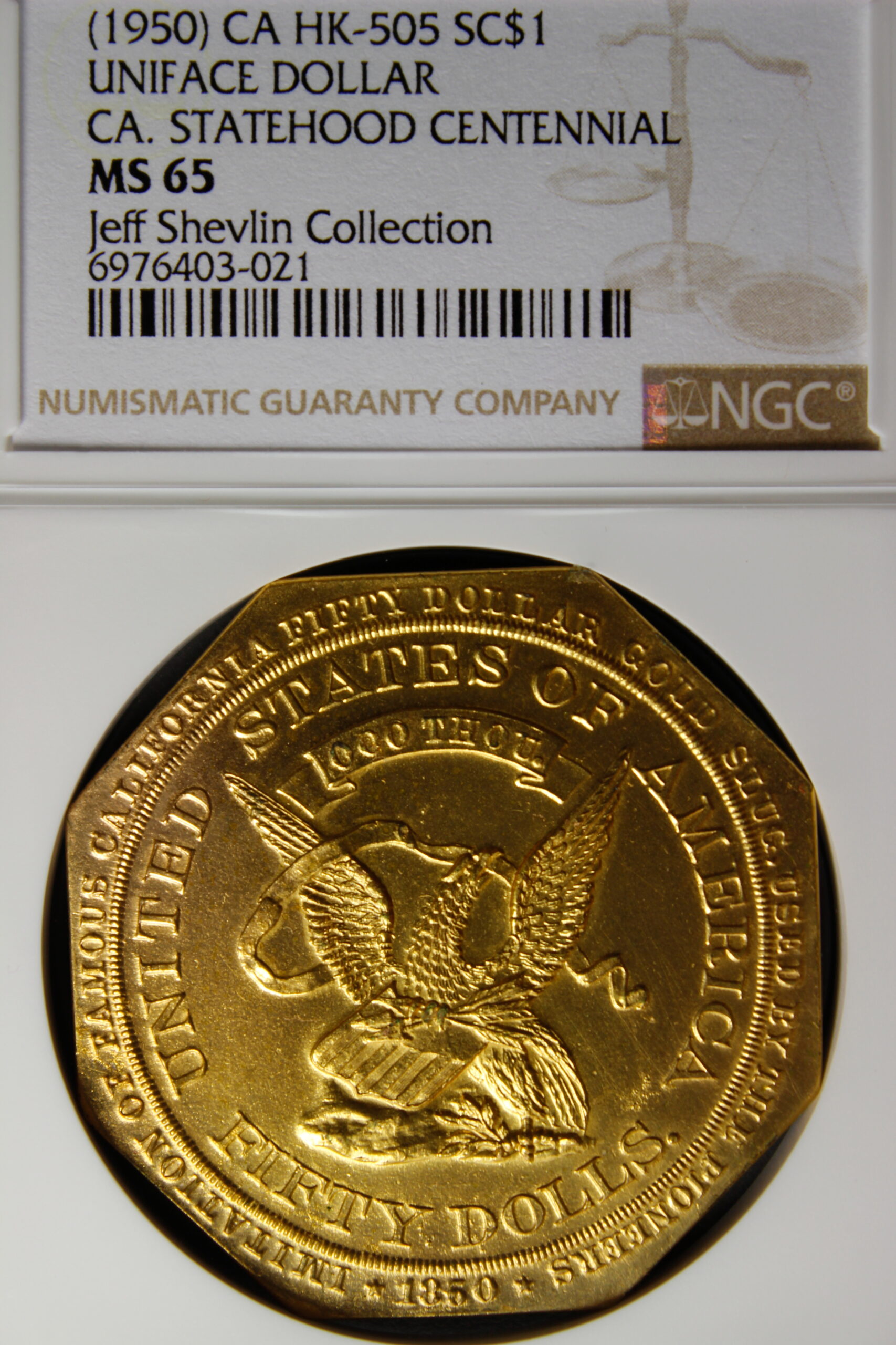 HK-505 1950 California Statehood Centennial Uniface Slug SCD