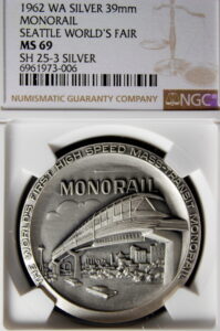 1962 Century 21 Exposition High Relief Silver Monorail SCD