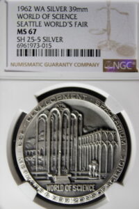 1962 Century 21 Exposition High Relief Silver World of Science SCD