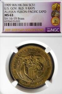 HK-366A 1909 AYPE Nineteen Rays / U.S. Government Building 5 Flags SCD