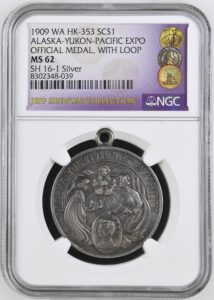 HK-353 1909 Alaska-Yukon-Pacific Exposition Official SCD – Silver with “S” on edge