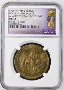 HK-366 1909 AYPE Nine Rays / U.S. Government Building 3 Flags SCD