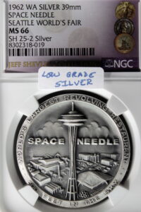 1962 Century 21 Exposition High Relief Low Grade Silver Space Needle SCD