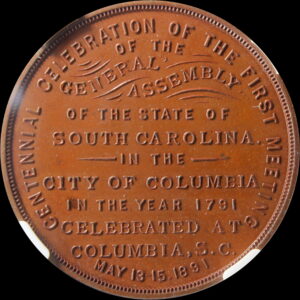 HK-621 1891 South Carolina Centennial Celebration of the First Meeting of the General Assembly Bronze SCD