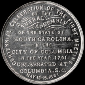 HK-622 1891 South Carolina Centennial Celebration of the First Meeting of the General Assembly SCD
