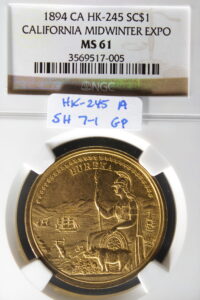 HK-245 1894 California Midwinter Exposition Official Gold-Plated SCD