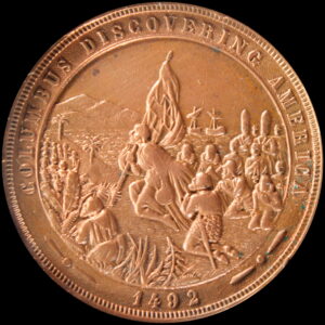 HK-240A 1893 Columbian Quint Columbia Standing Holding Ribbon with Columbus Discovery of America SCD – Copper