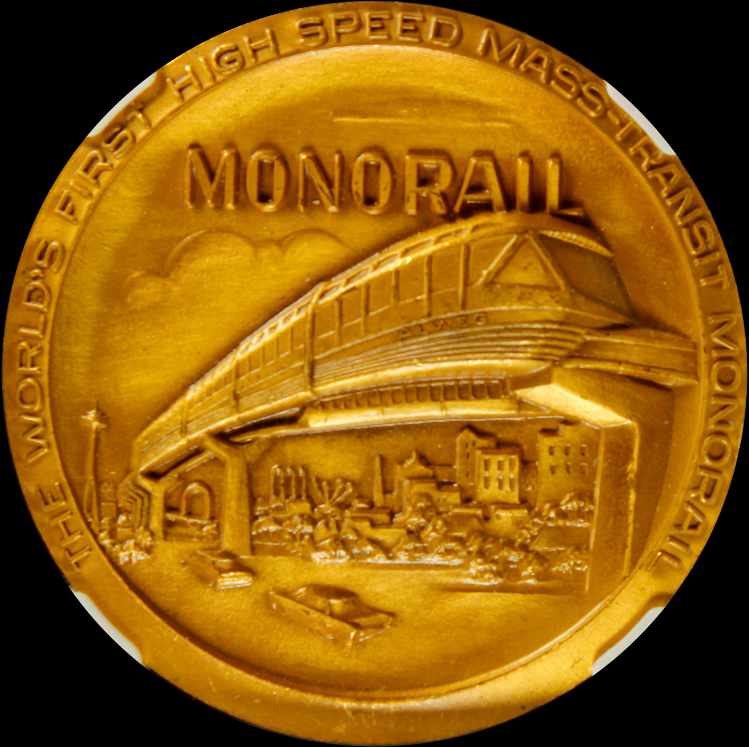 1962 Century 21 Exposition High Relief Gold-Plated Monorail SCD
