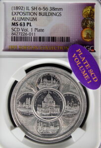 1893 Columbian Childs Five Edifices with Rays / Wonderful Aluminum SCD – Plate Coin