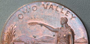 HK-394 1910 Ohio Valley Exposition Official SCD – Copper – ERROR Off Center Strike