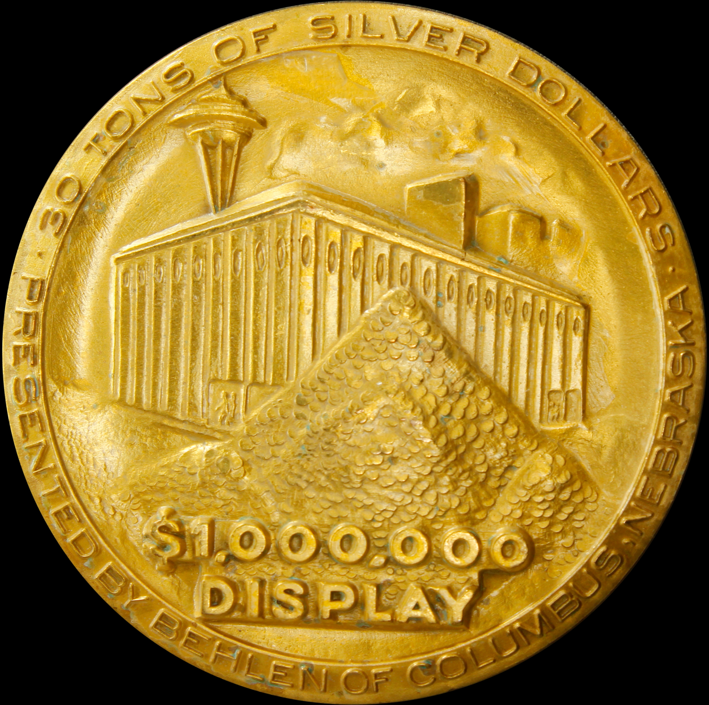 1962 Century 21 Exposition High Relief Gold-Plated Million Dollar Display SCD