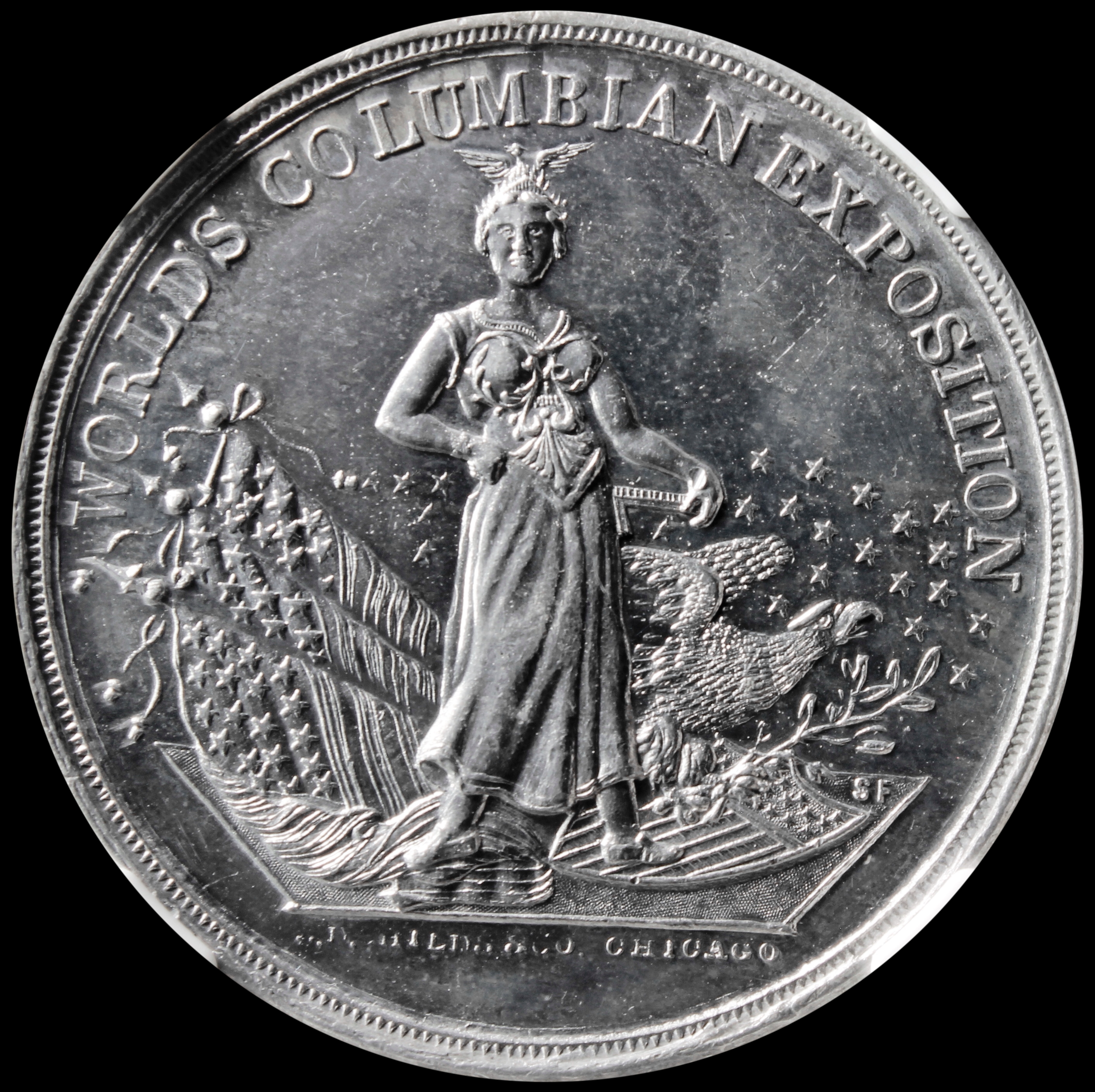 HK-205 1893 Columbian Childs Columbia Standing with Flags and Five Edifices with Rays SCD