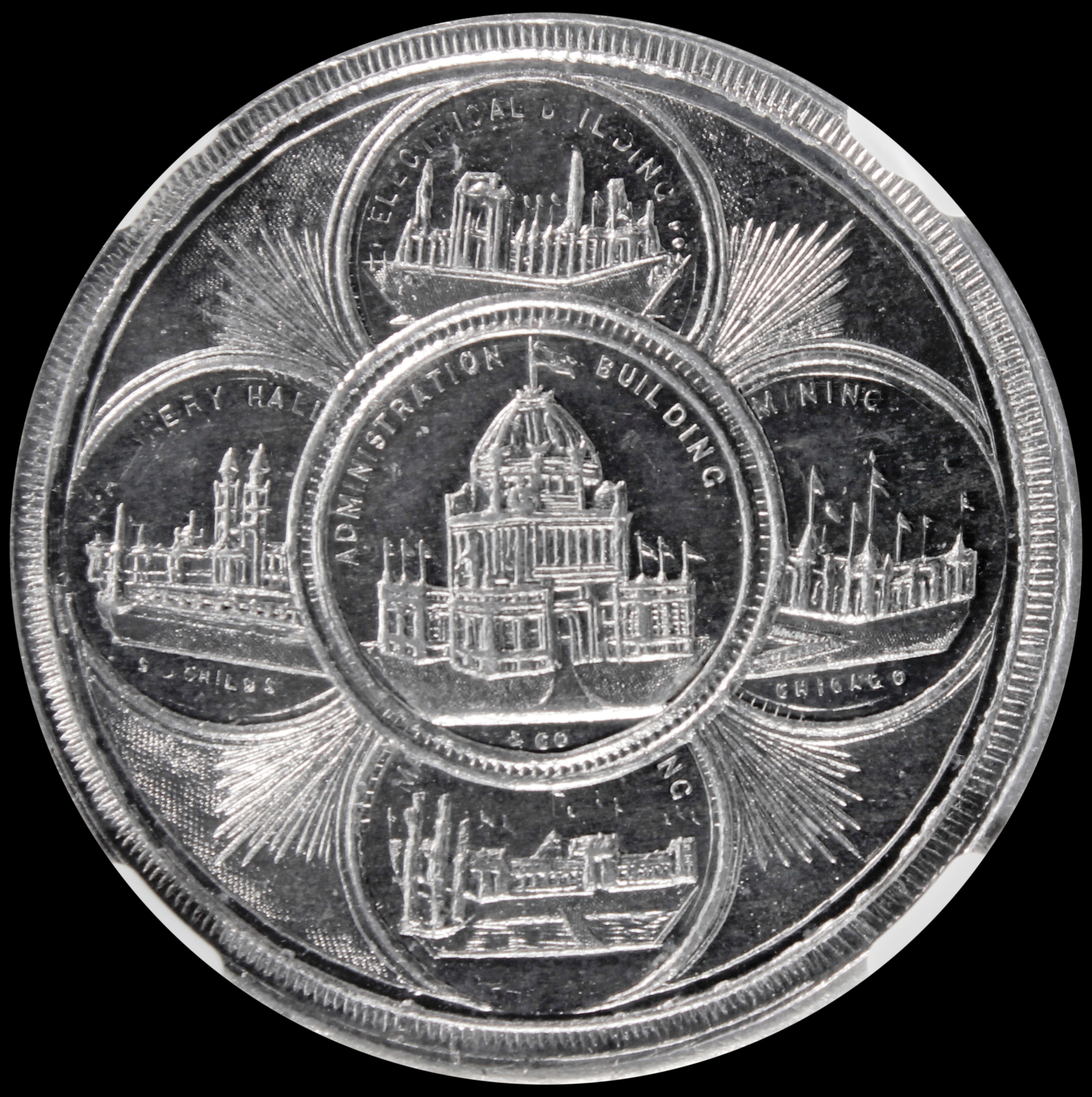 HK-205 1893 Columbian Childs Columbia Standing with Flags and Five Edifices with Rays SCD