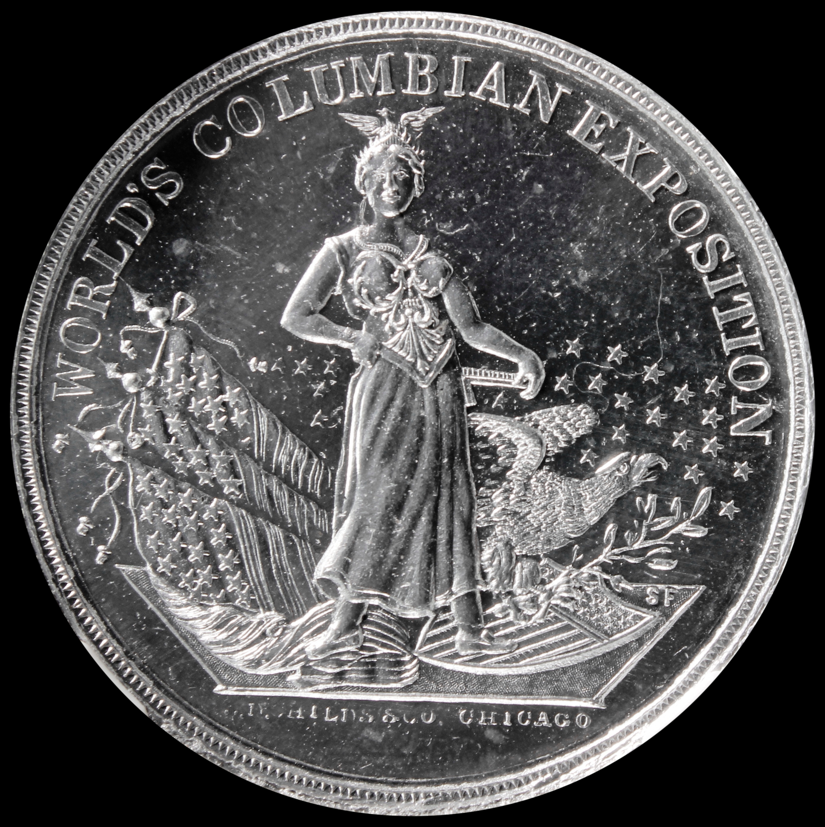 HK-206 1893 Columbian Childs Columbia Standing with Flags and Manufactures and Liberal Arts Building SCD