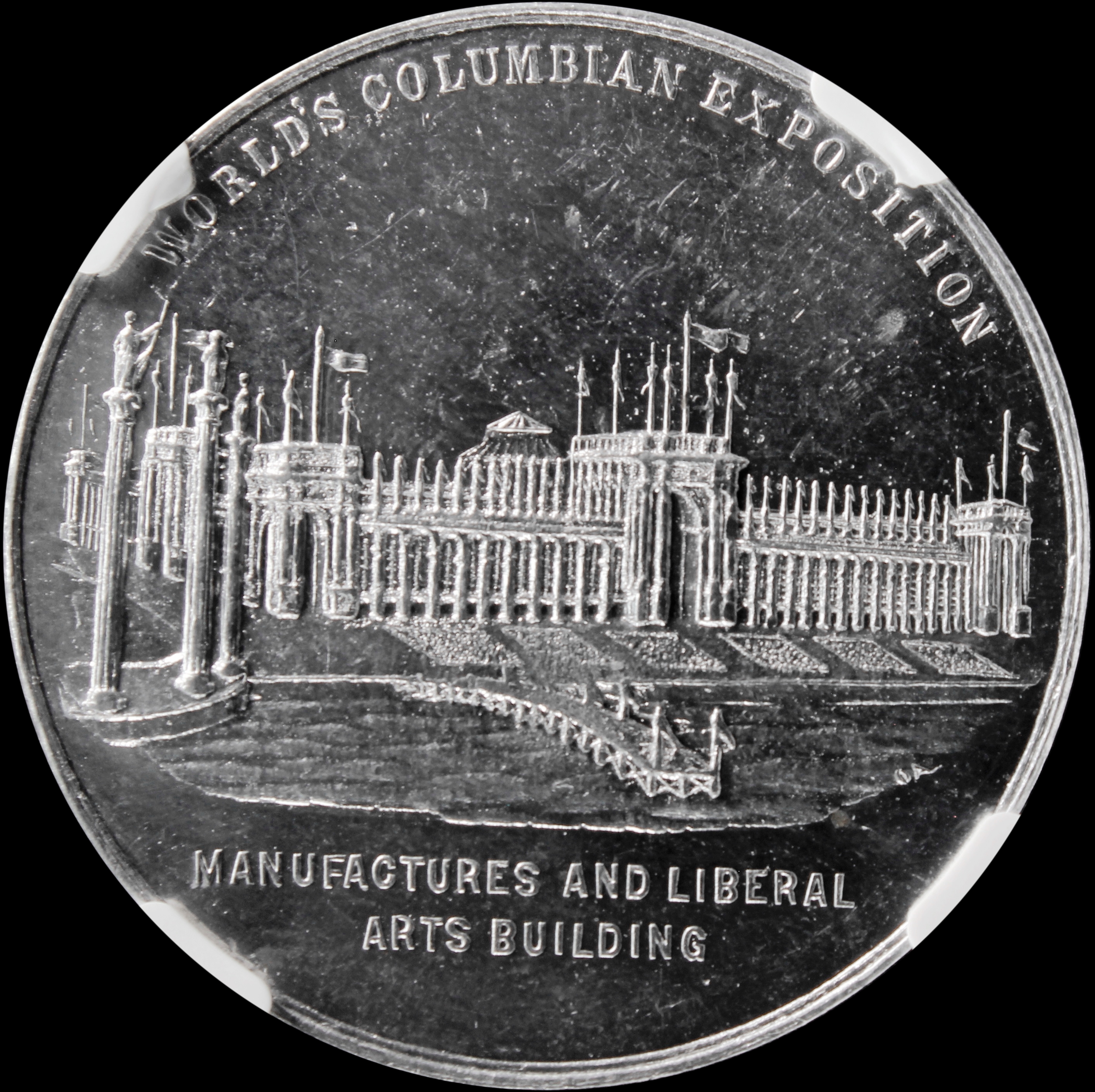 HK-206 1893 Columbian Childs Columbia Standing with Flags and Manufactures and Liberal Arts Building SCD