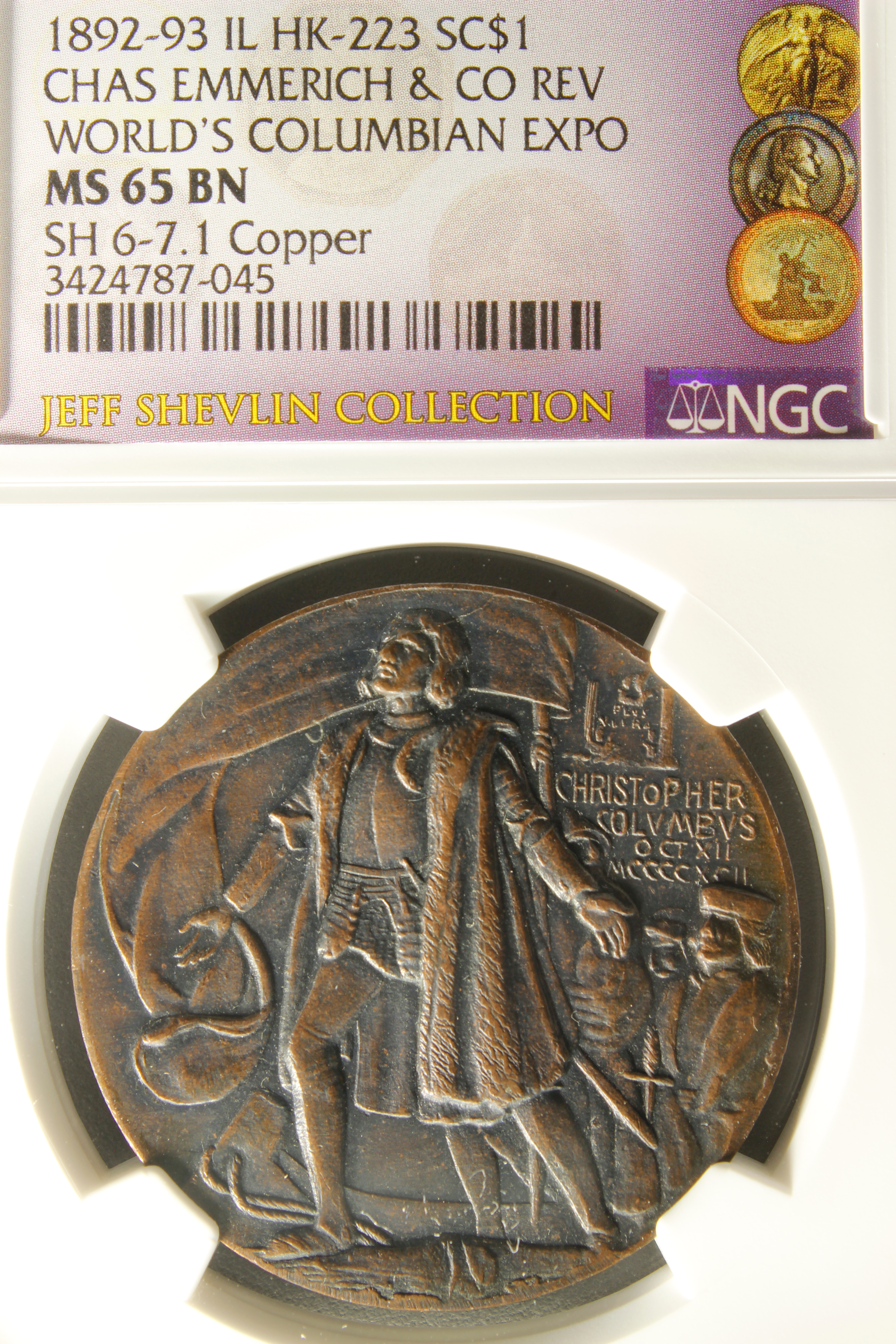 HK-223 1893 Columbian Saint-Gaudens & Barber SCD – Chas. Emmerich variety