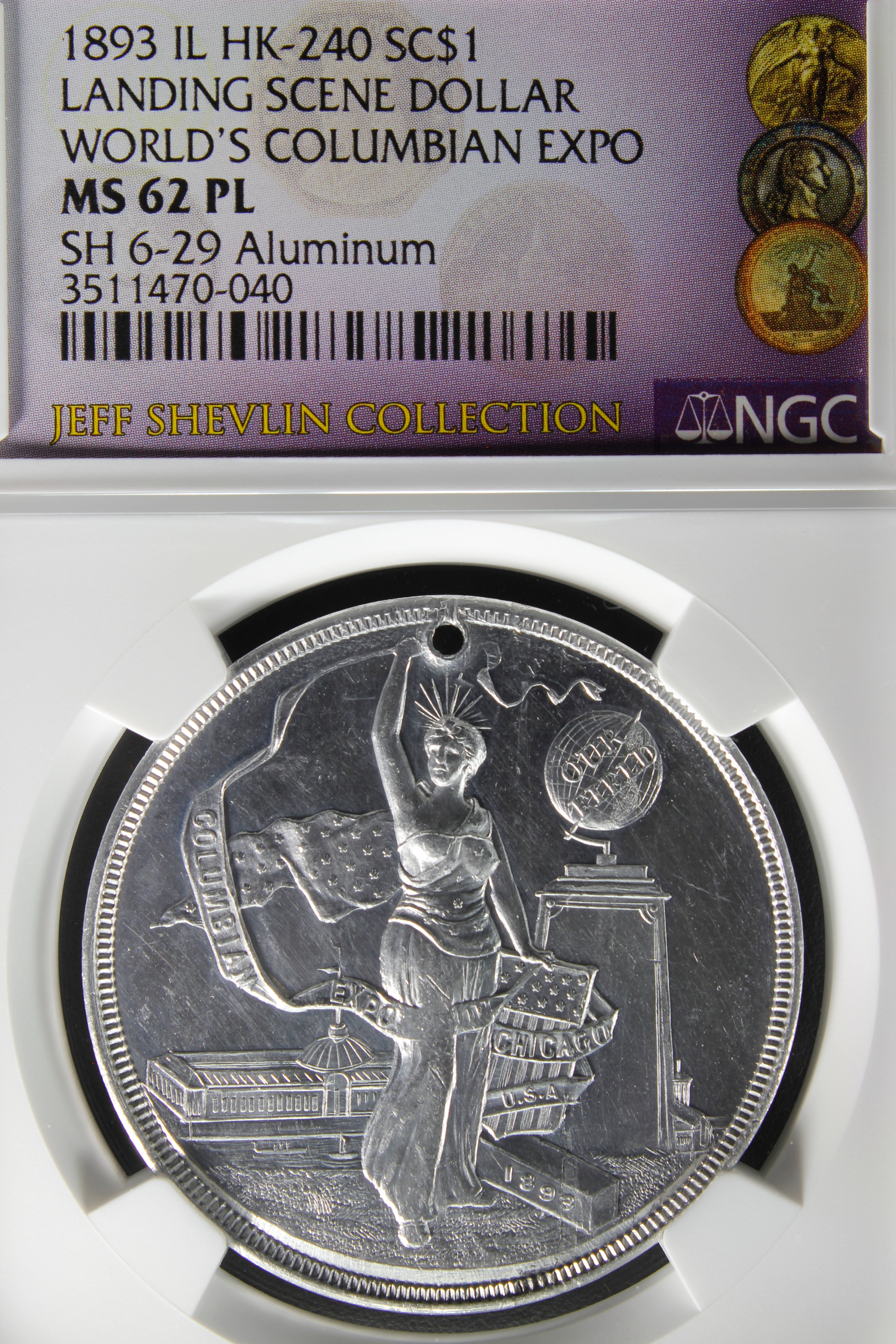 HK-240 1893 Columbian Quint Columbia Standing Holding Ribbon with Columbus Discovery of America SCD – Copper
