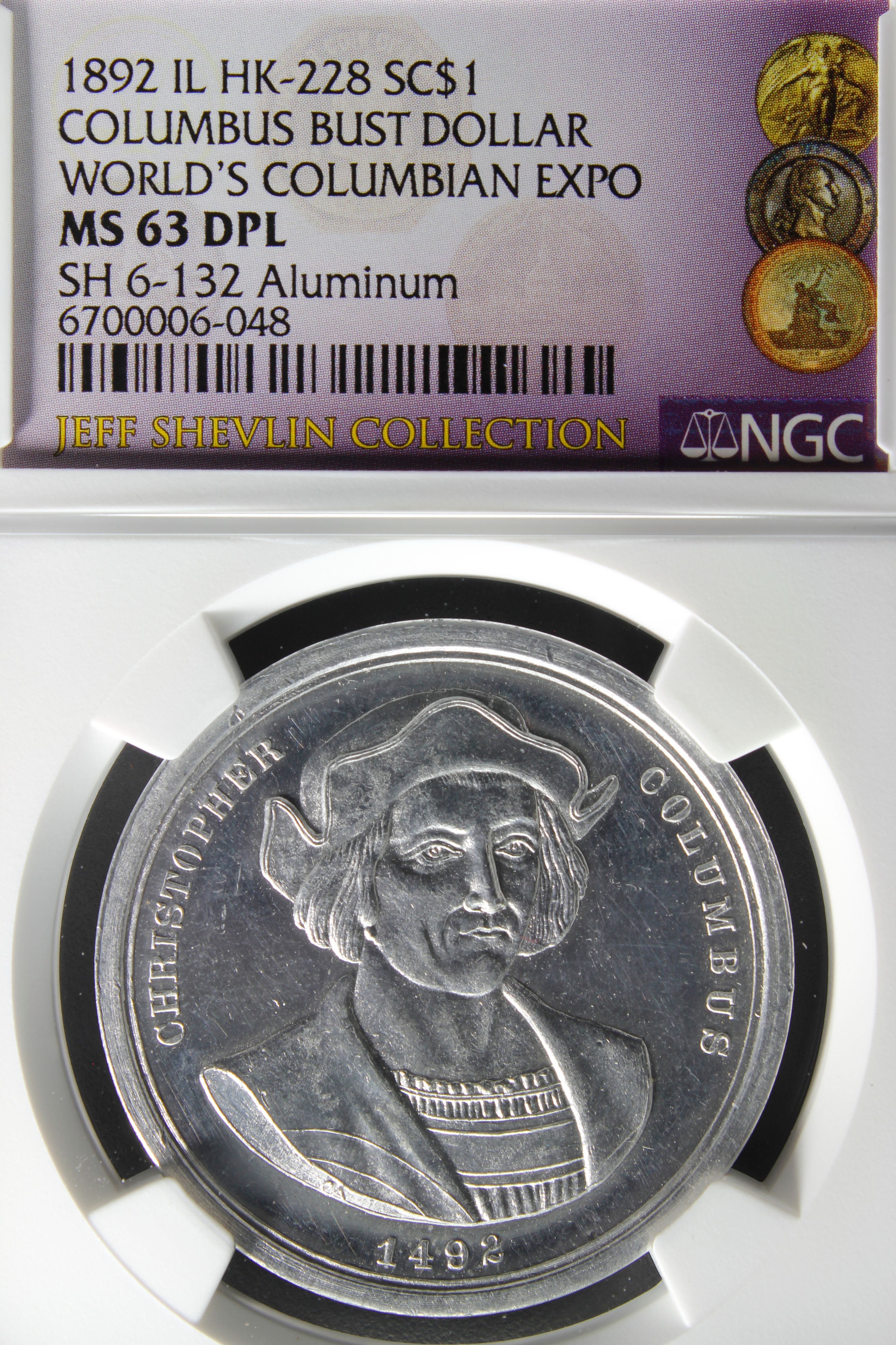 HK-228 1893 Columbian Childs Columbus with Hat with Side Legends with Aerial View SCD