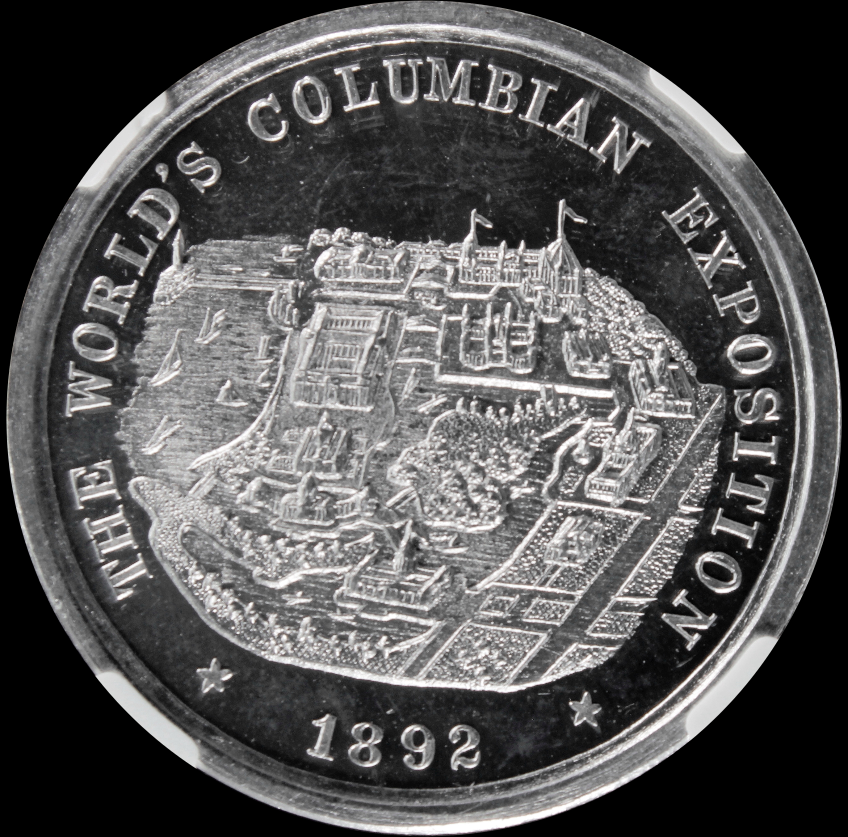 HK-228 1893 Columbian Childs Columbus with Hat with Side Legends with Aerial View SCD