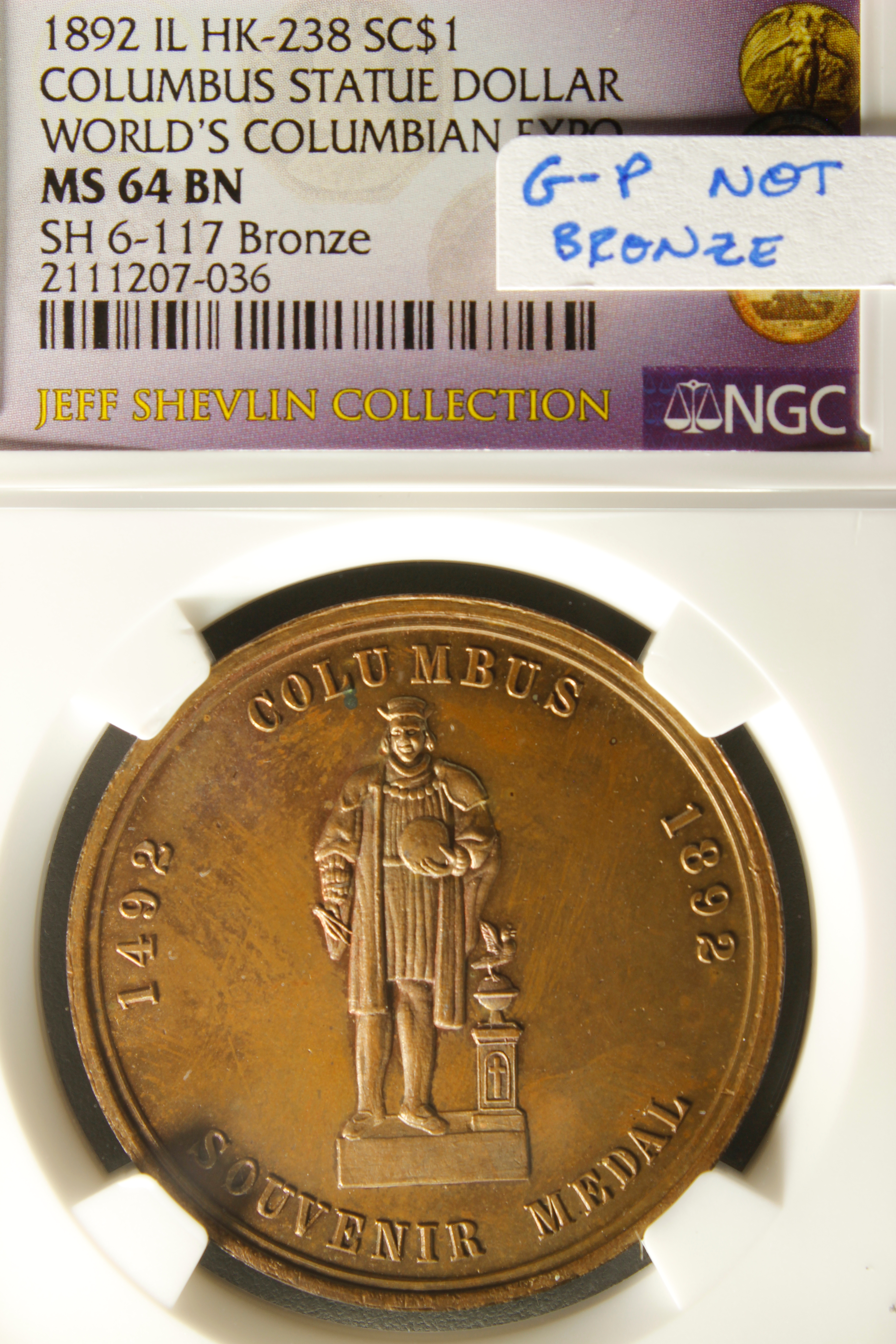 HK-238 1893 Columbian Columbus Statue Souvenir / Caravel SCD