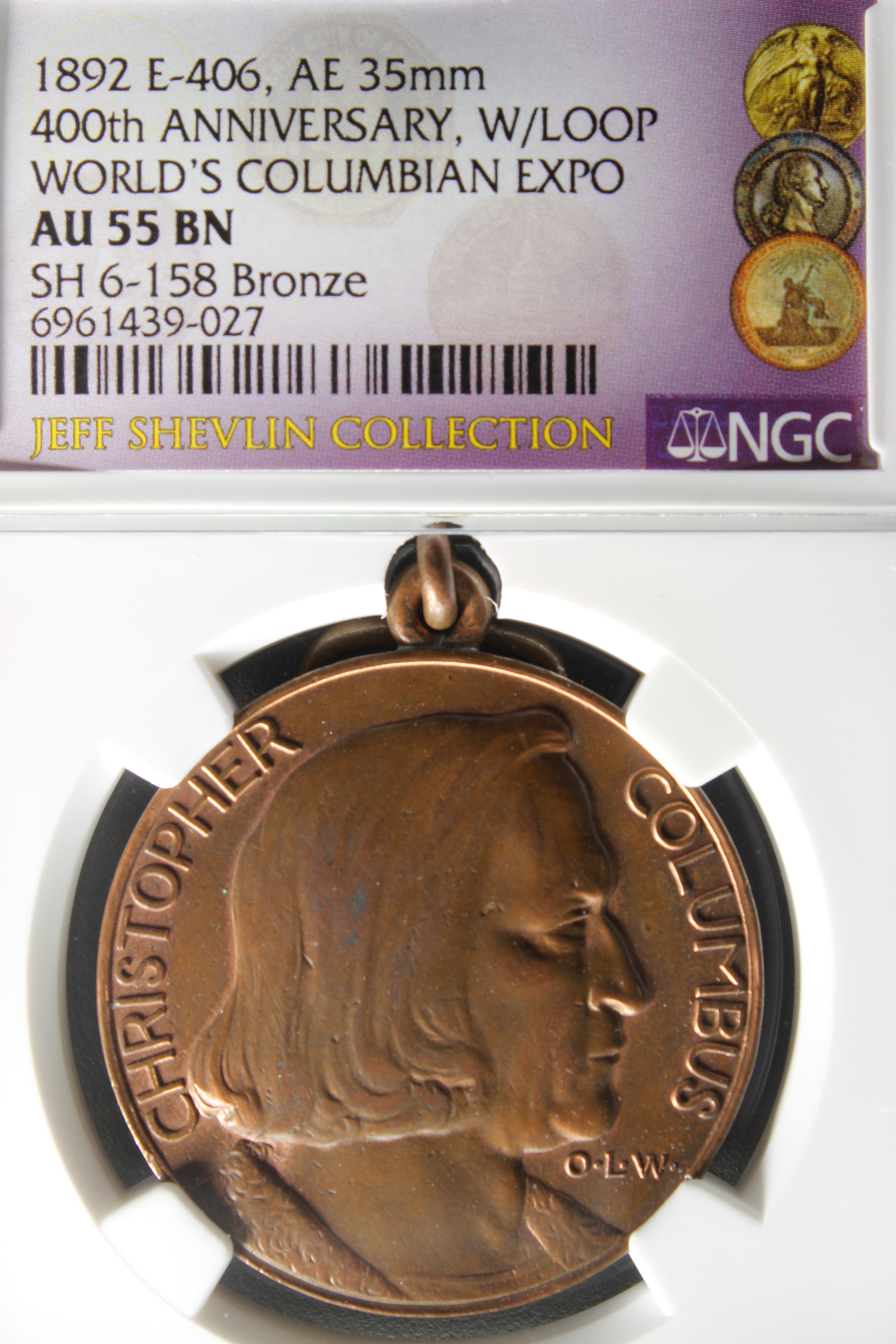 1892 Columbian Tiffany Columbus Bust with Loop SCD
