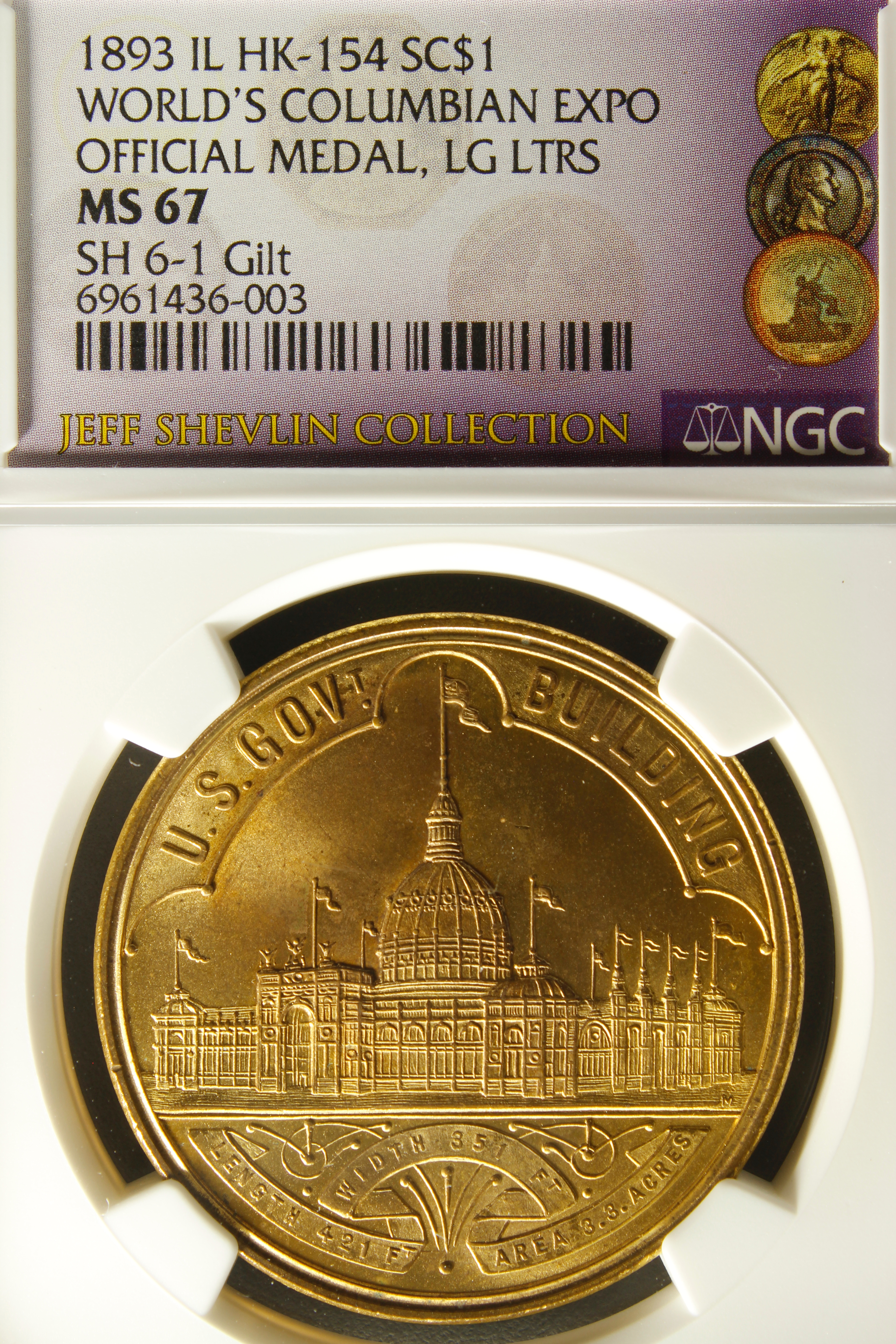 HK-154 1893 Columbian Exposition Gold-Plated Variety Large Letters Official SCD