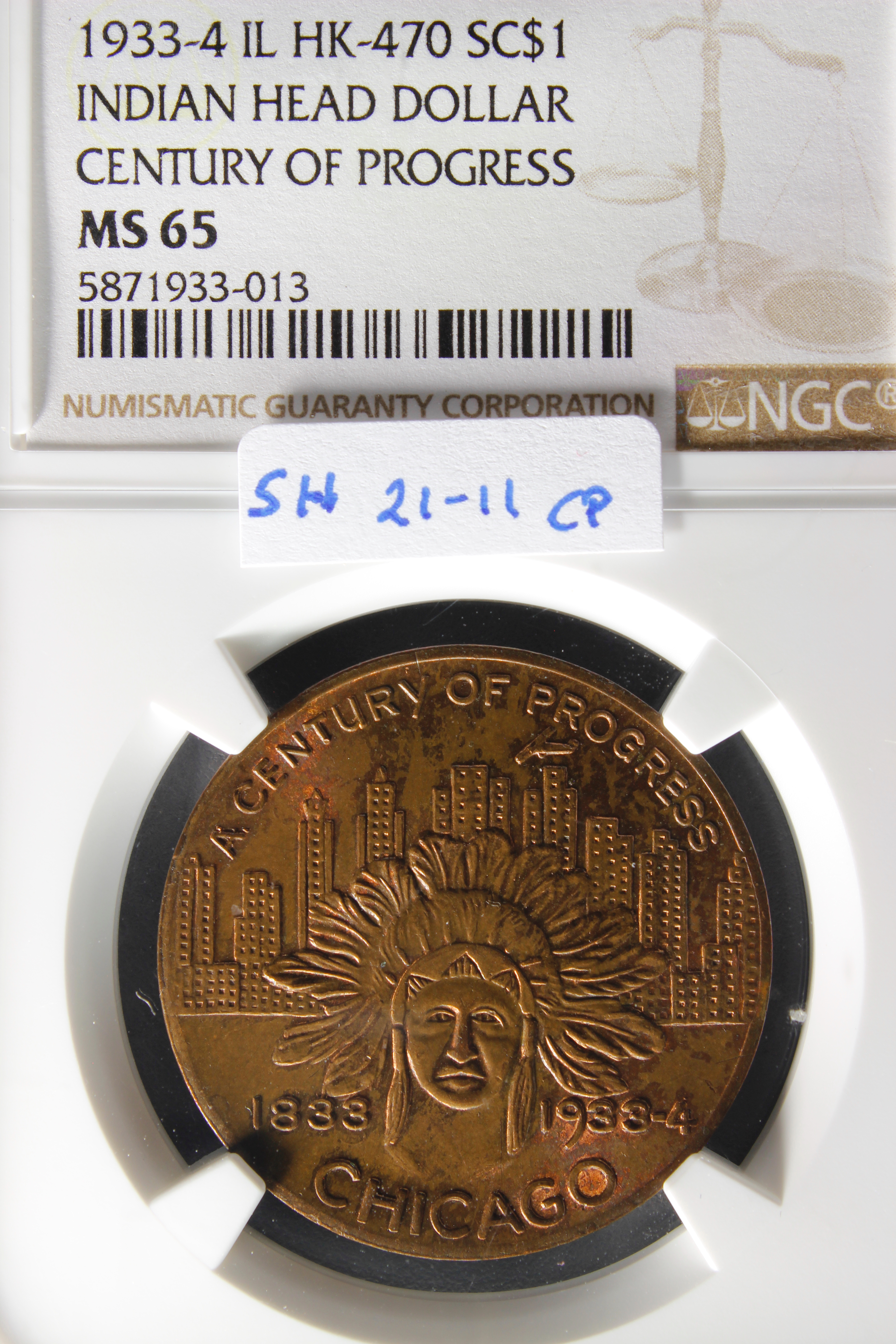 HK-470 1933-34 Century of Progress Indian Head SCD