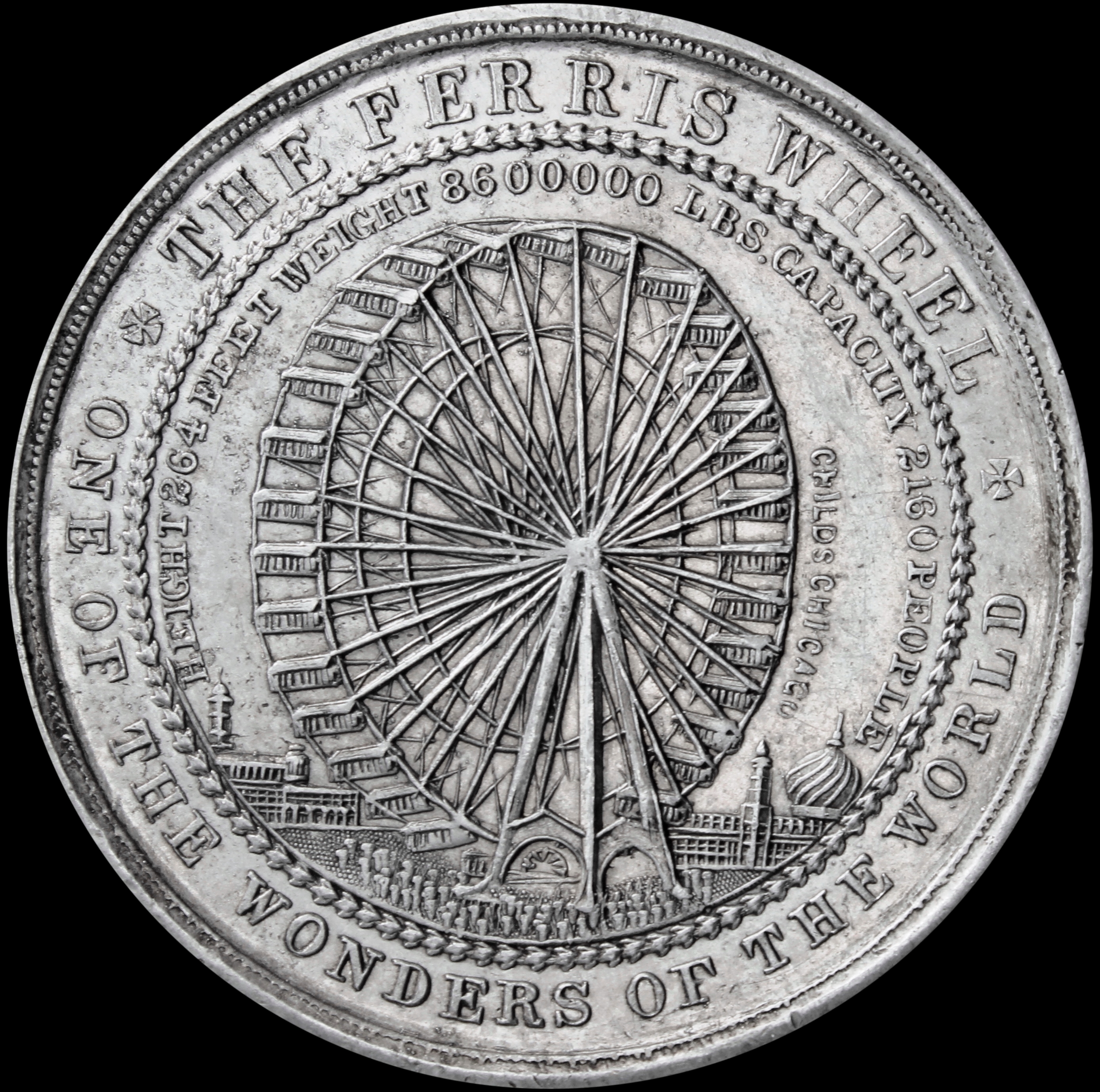 HK-173 1892 Columbian Childs Ferris Wheel and Columbia Standing with Flags SCD