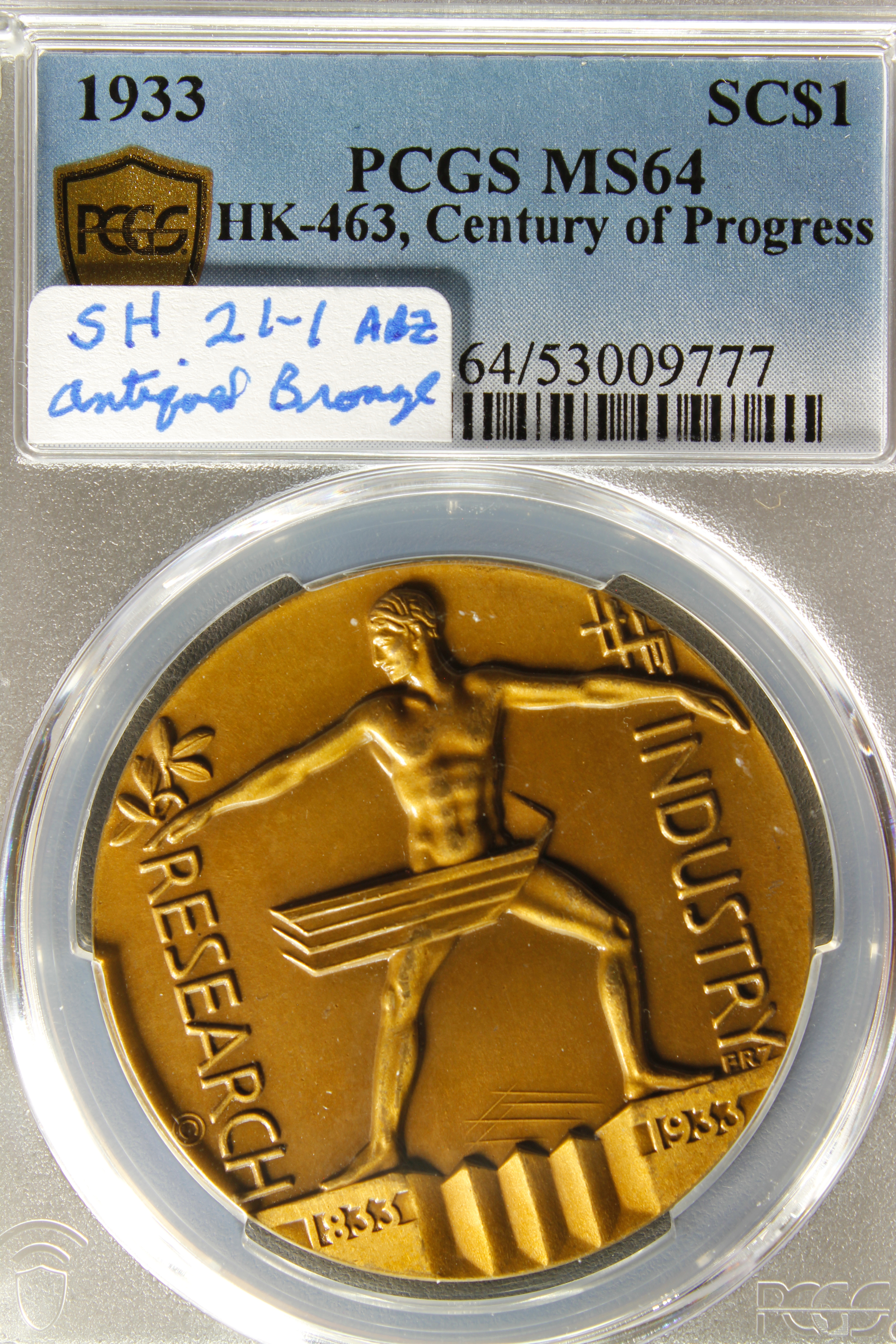 HK-463 1933 Century of Progress Exposition Official “Antiqued Bronze” SCD