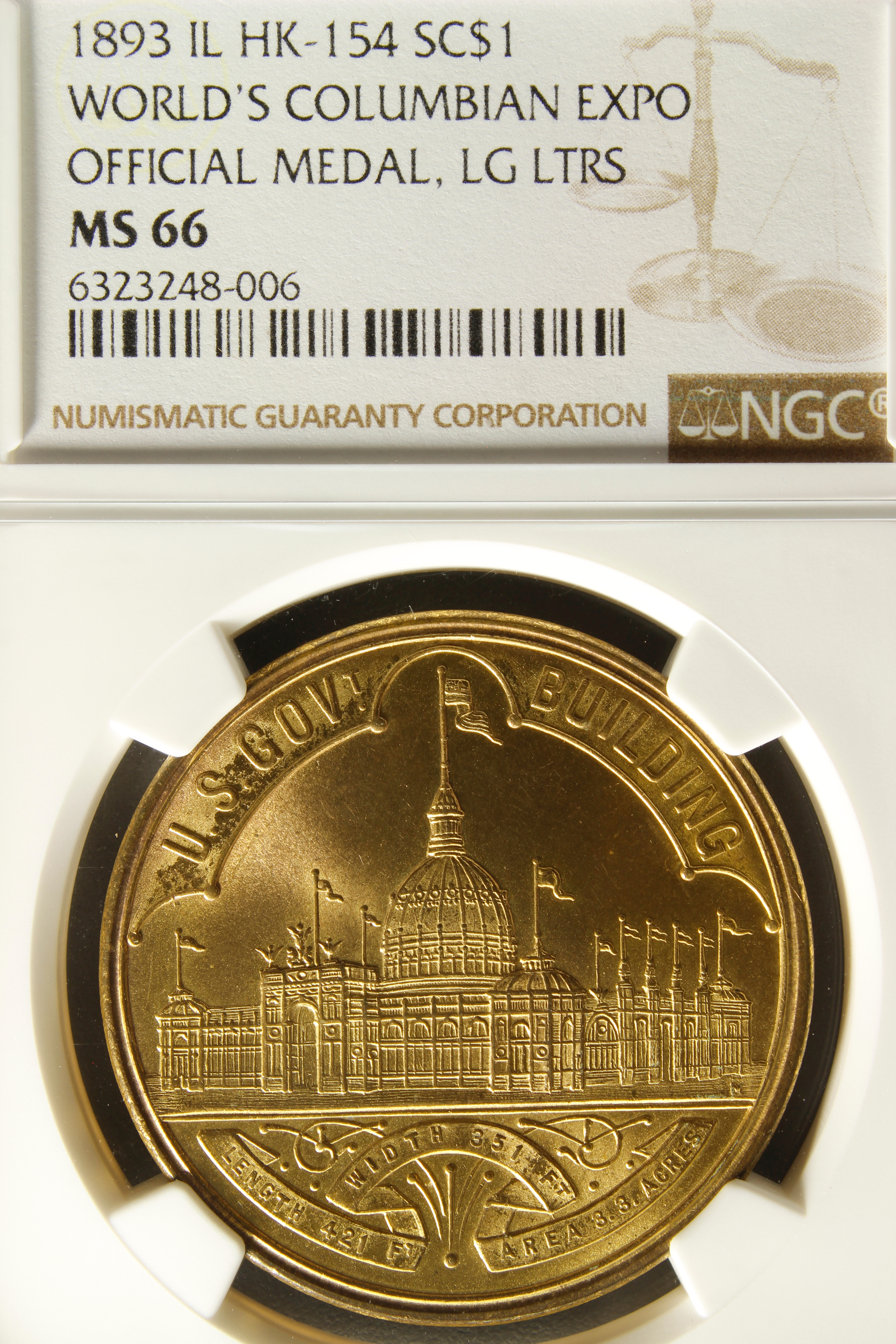 HK-154 1893 Columbian Exposition Gold-Plated Variety Large Letters Official SCD