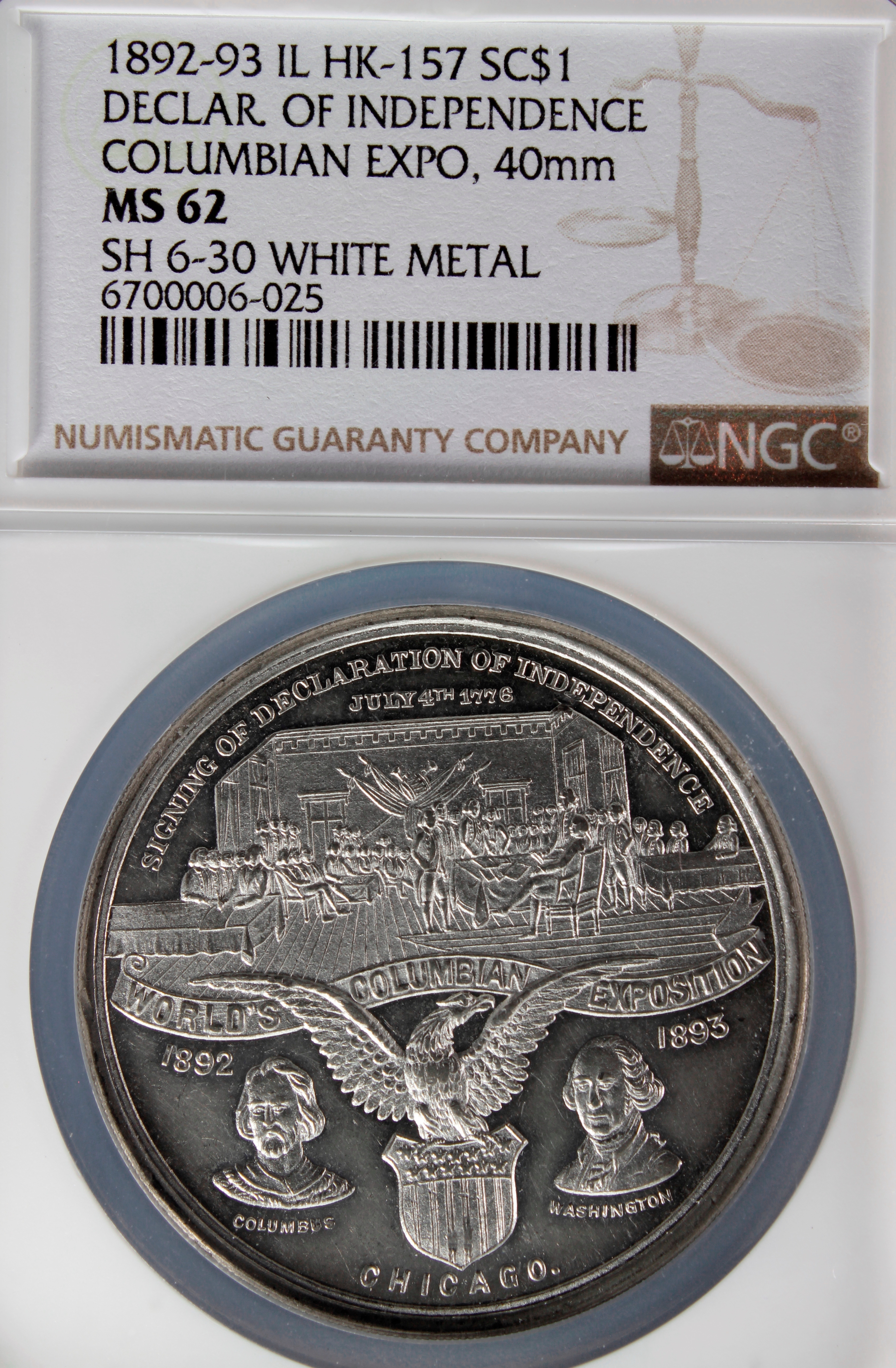 HK-157 1892 Columbian Exposition Declaration of Independence SCD