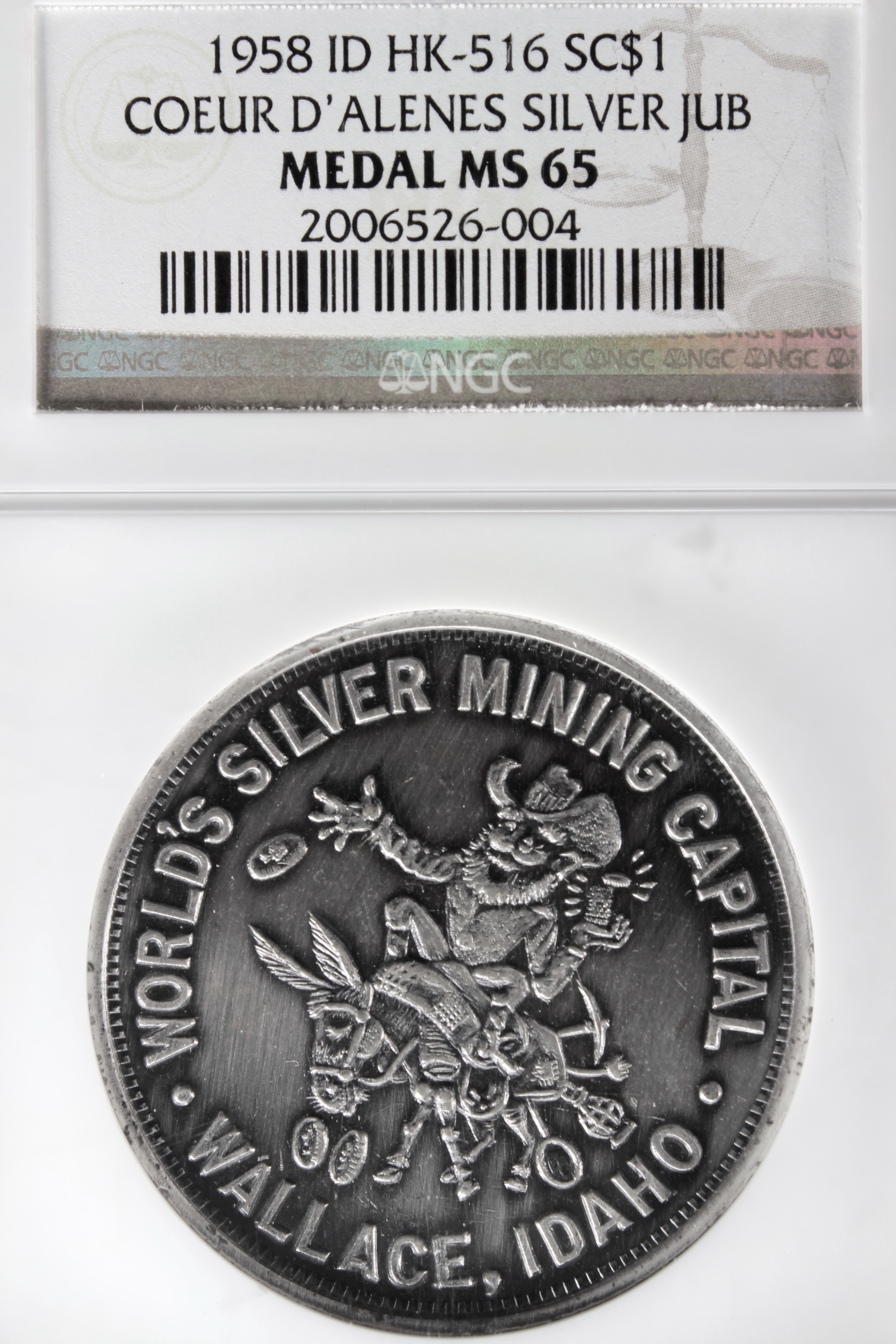 HK-516 1958 Coeur D’Alene’s Silver Jubilee obverse with Sweet’s Lounge reverse Store Card