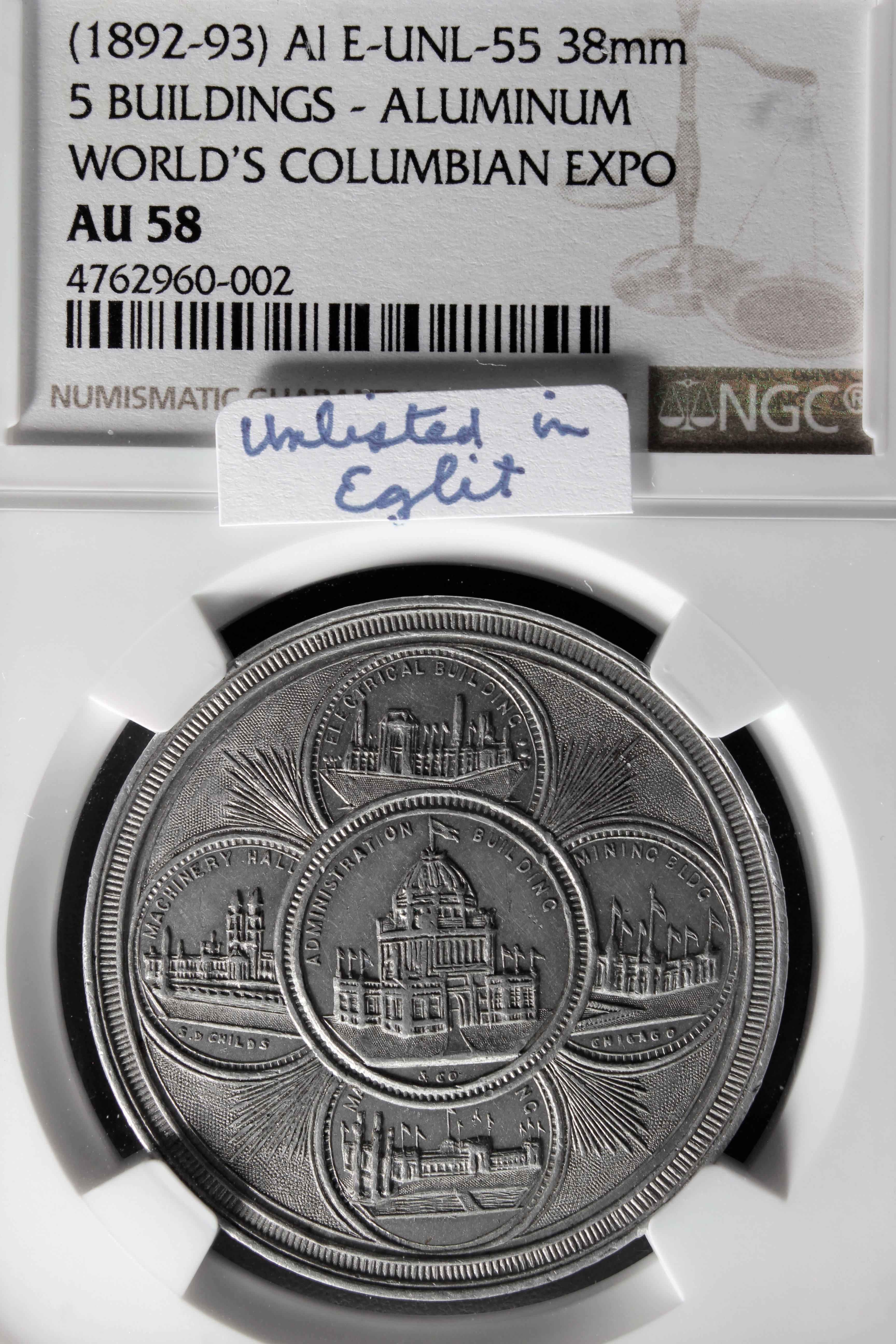 1893 Columbian Childs Five Edifices with Rays / Wonderful Aluminum SCD