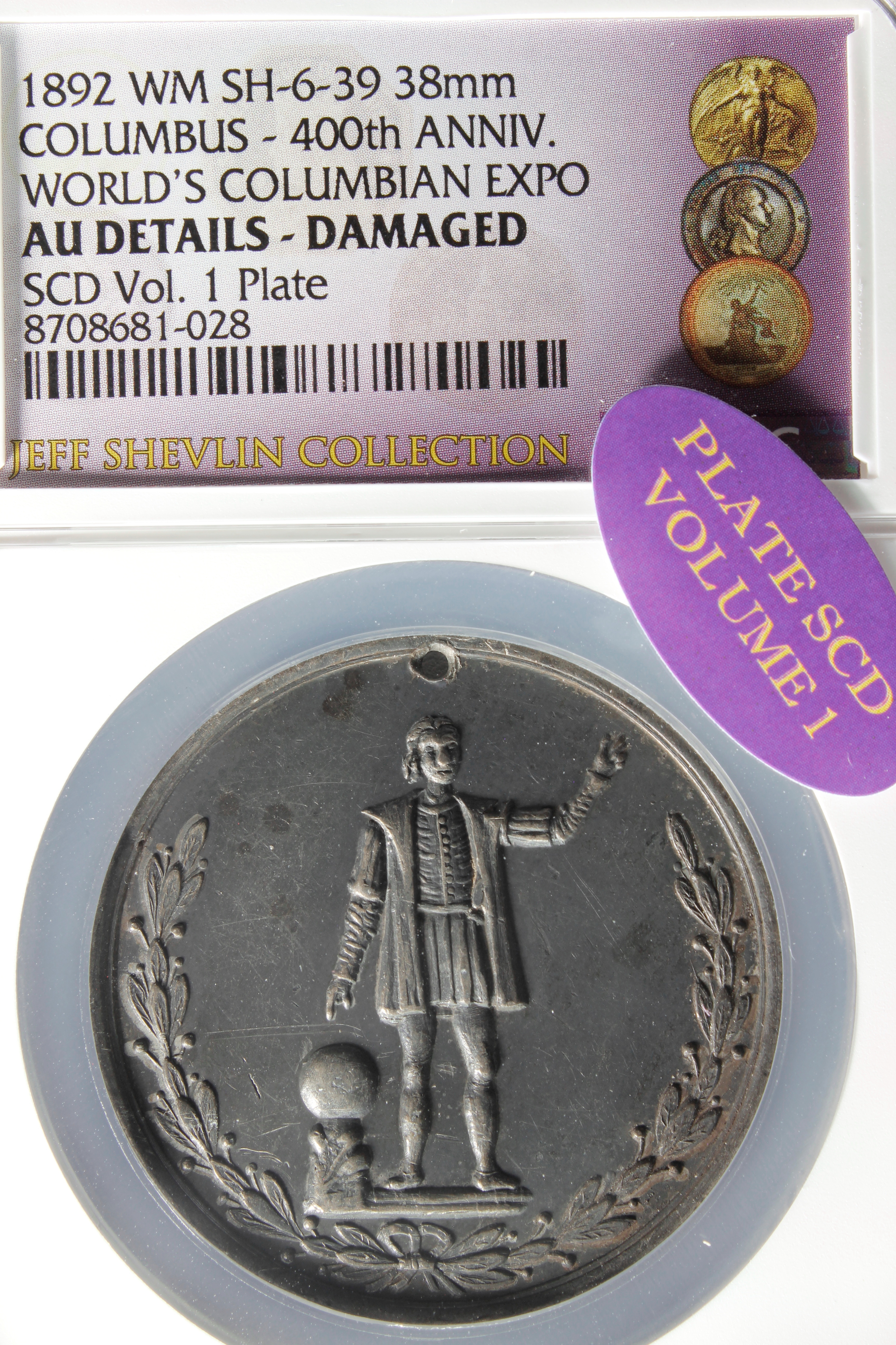 1893 Columbian Columbus Statue within Wreath with Discovery of America SCD