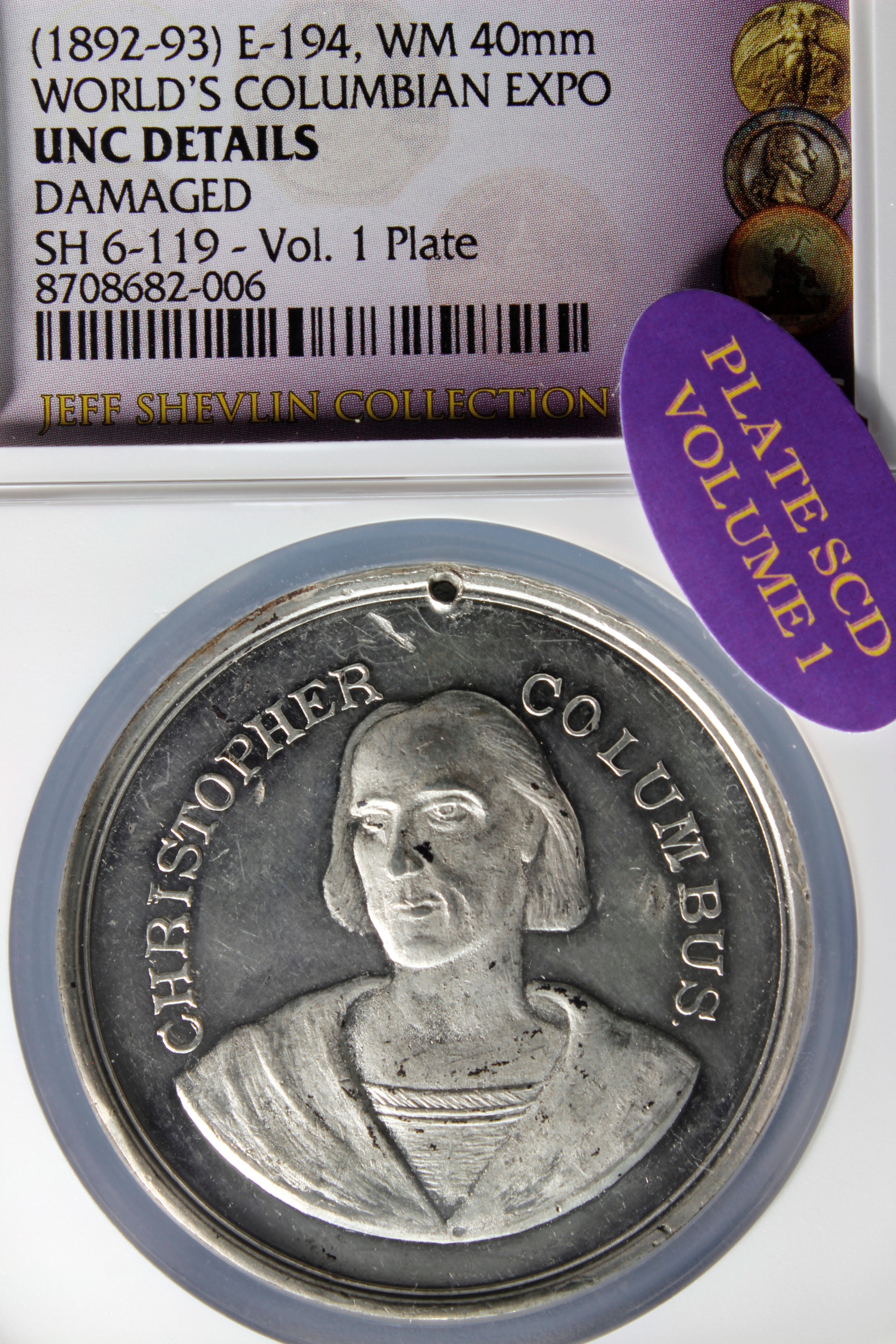 1892 Columbian Columbus Three Quarter Bust Left / Santa Maria Naval Review SCD