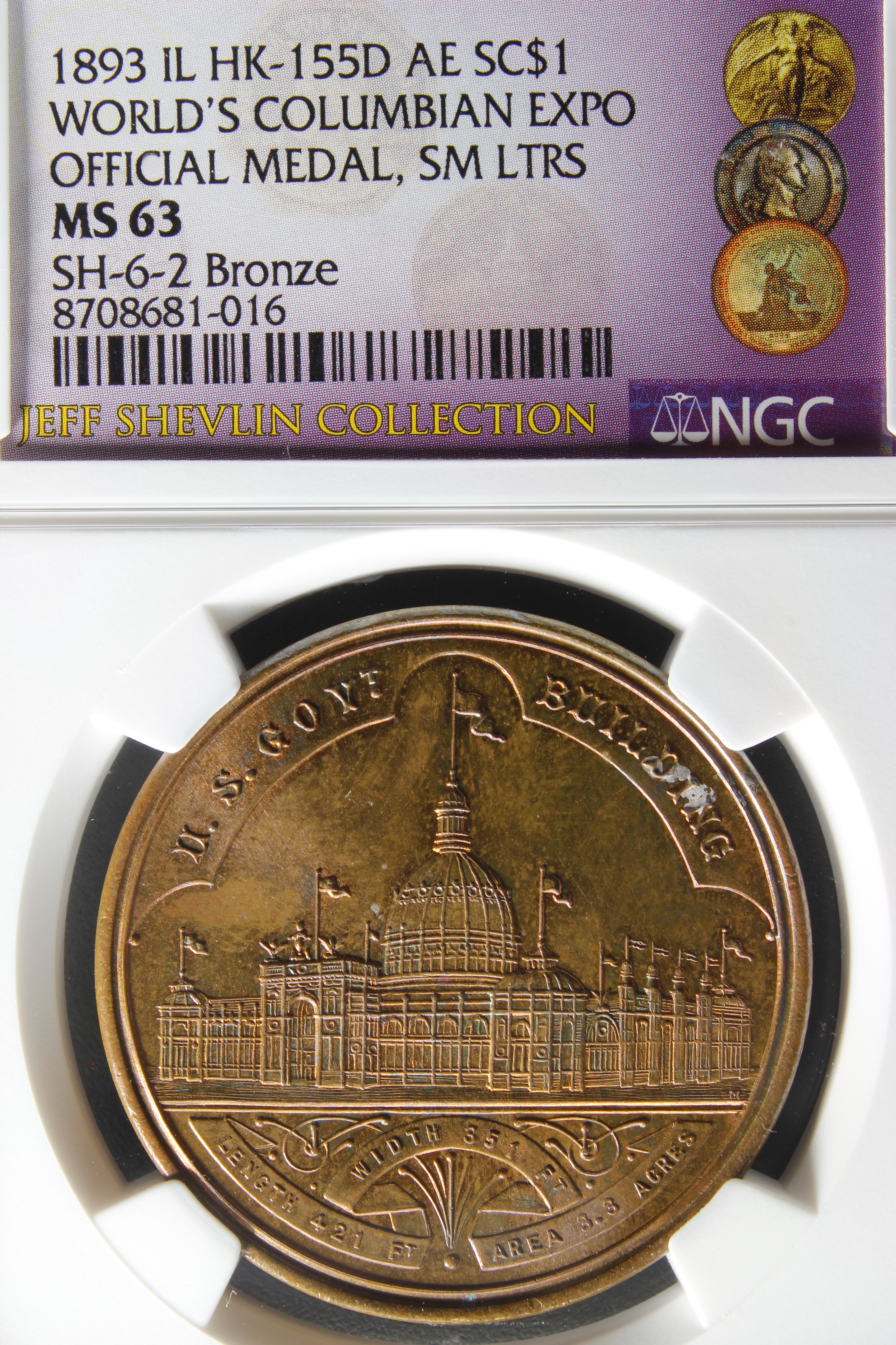HK-155D 1893 Columbian Exposition Small Letters EXCEPTIONALLY SCARCE BRONZE Official SCD