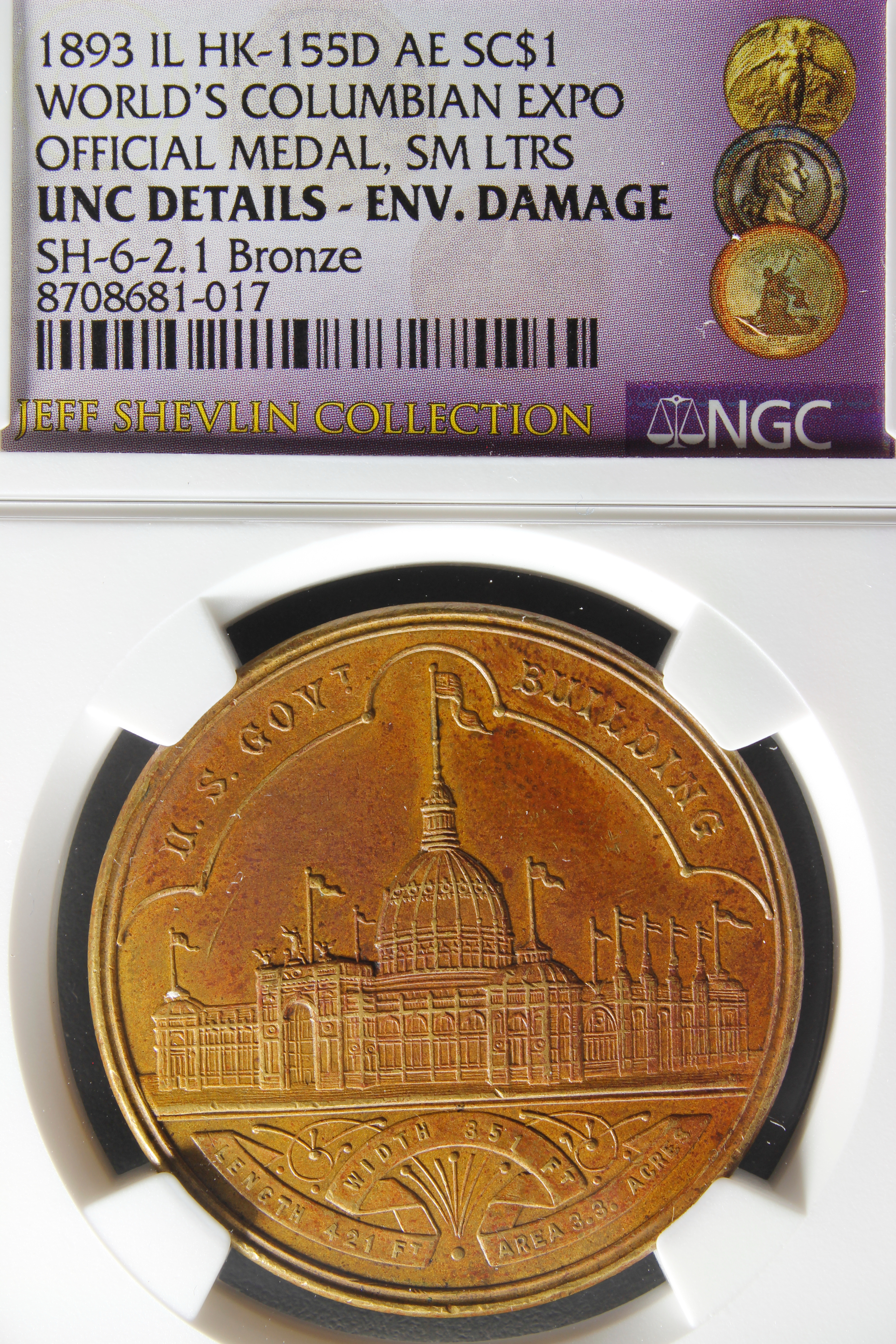 HK-155D 1893 Columbian Exposition Small Letters EXCEPTIONALLY SCARCE BRONZE Official SCD