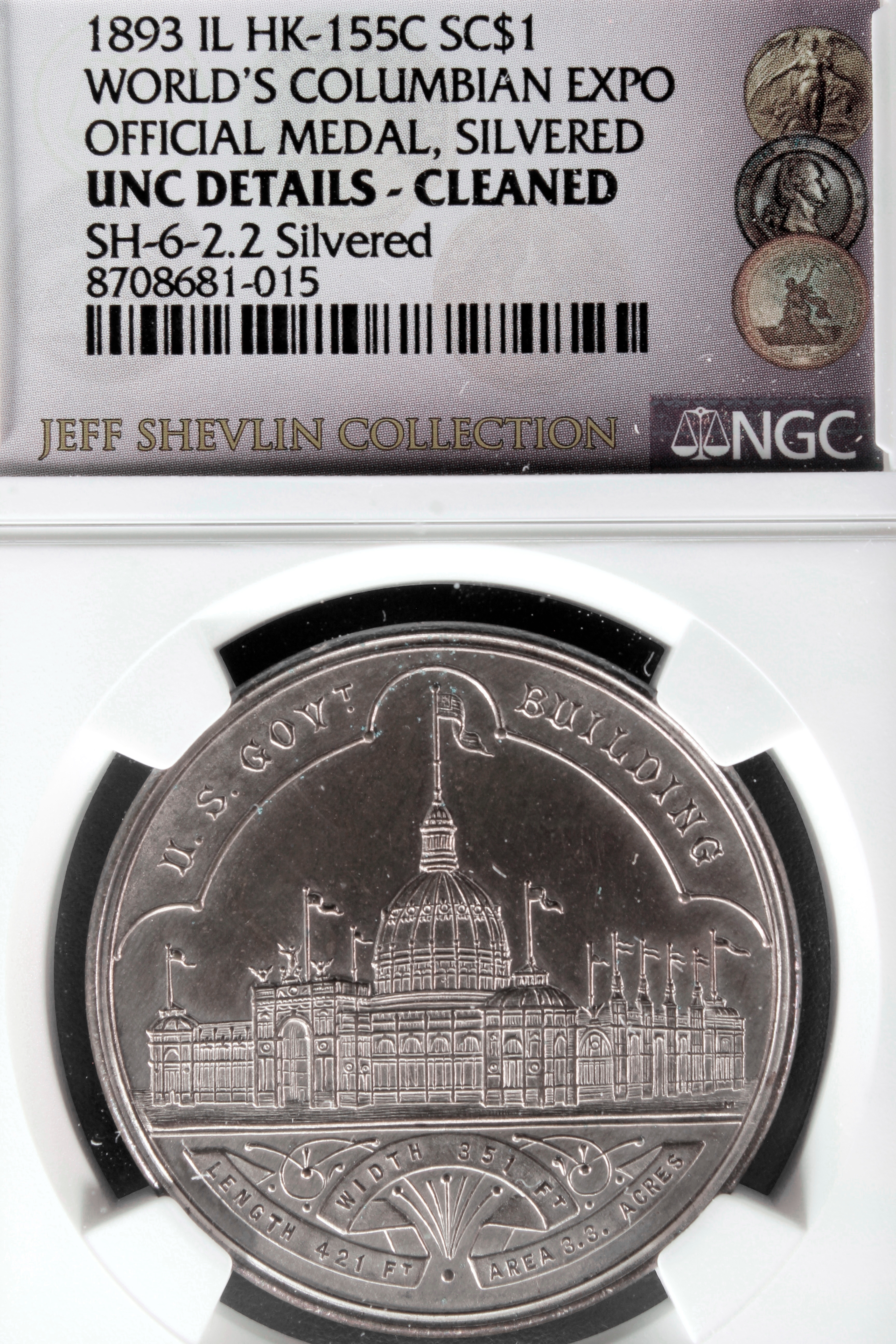 HK-155C 1893 Columbian Exposition Small Letters EXCEPTIONALLY SCARCE SILVER-PLATED Official SCD