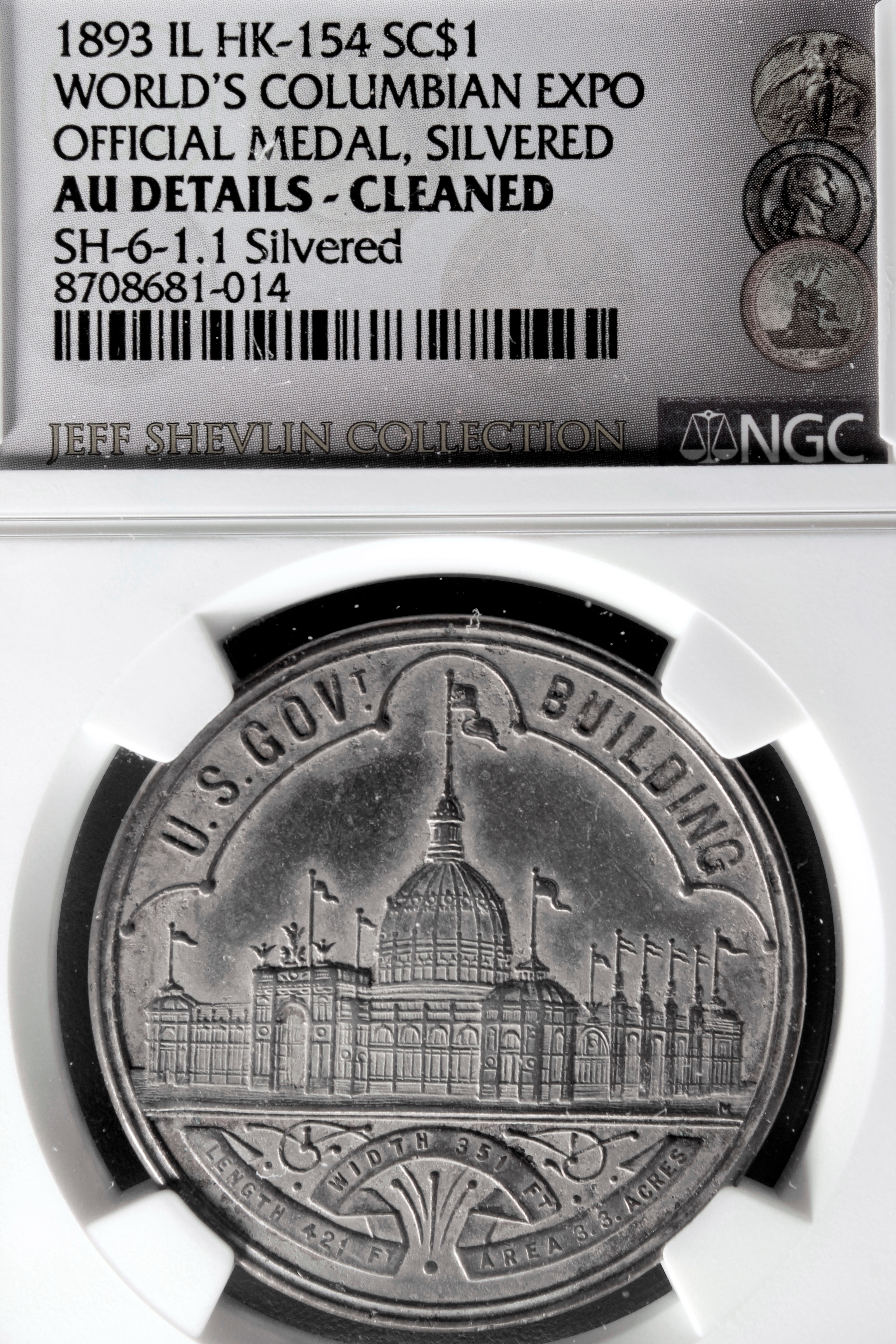 HK-154 SILVERED 1893 Columbian Exposition Large Letters Silver-Plated Official SCD