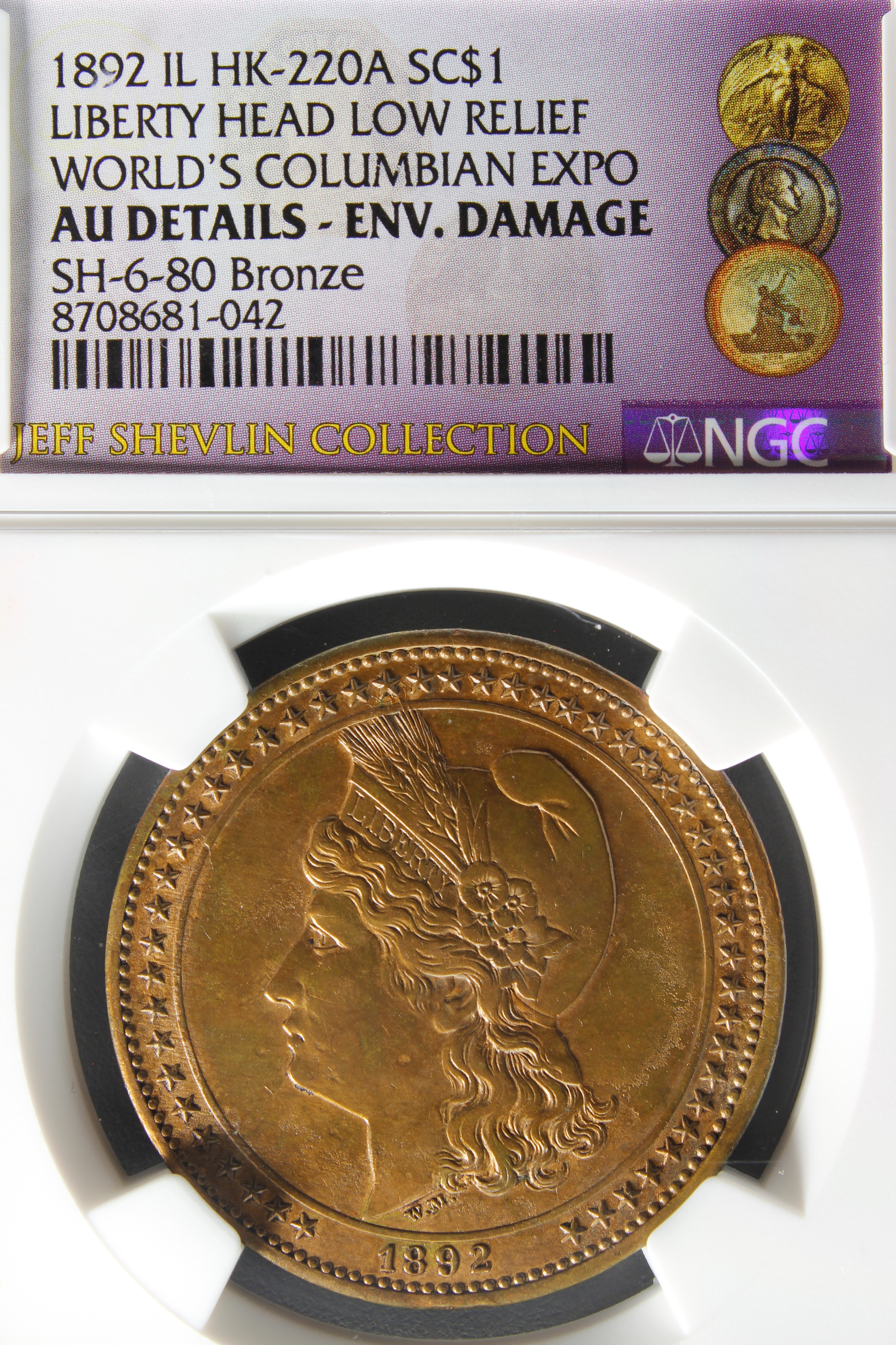 HK-222A 1892 Columbian Low Relief BRONZE Liberty Head SCD