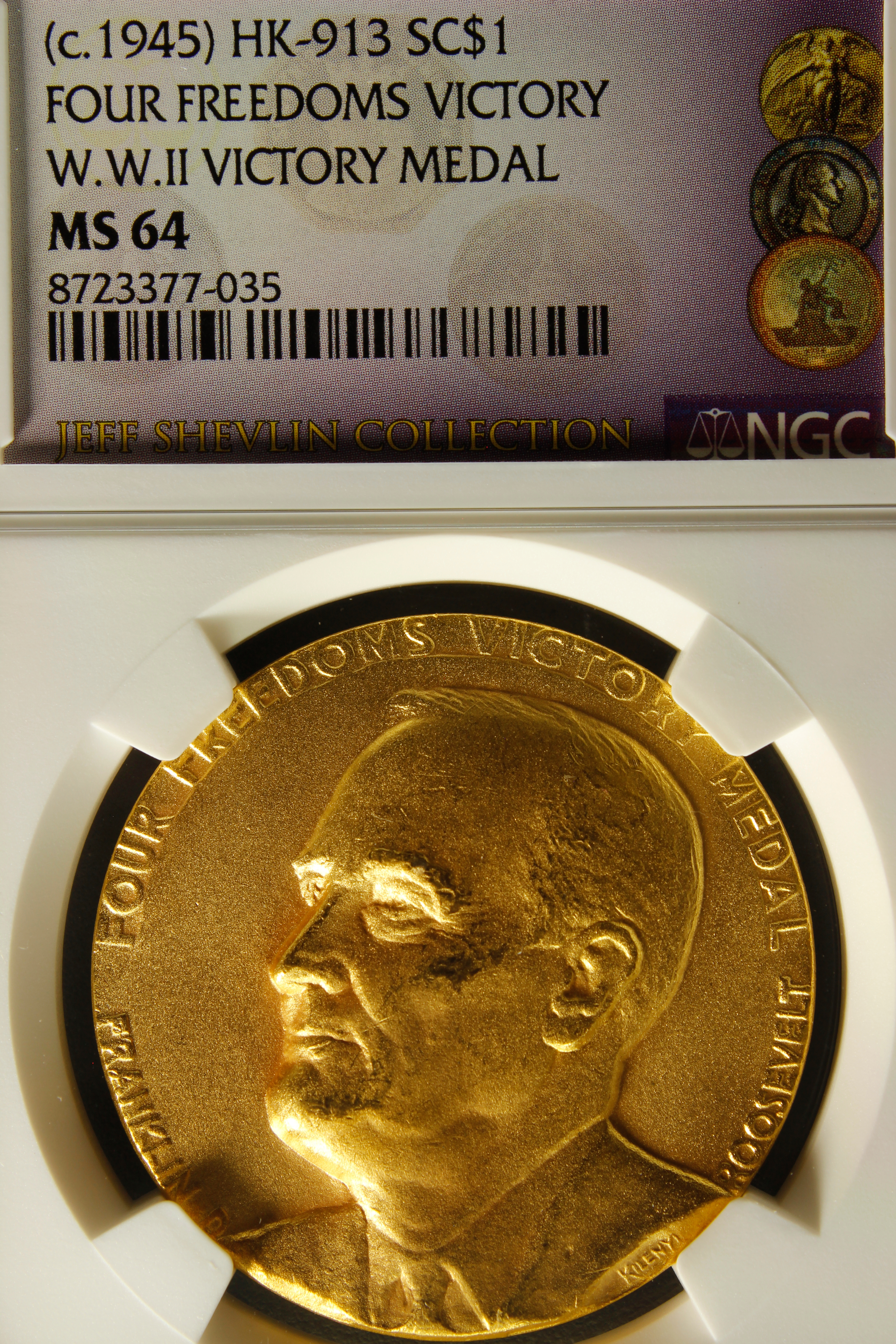 HK-913 1945 Roosevelt Four Freedoms Gold-Plated SCD