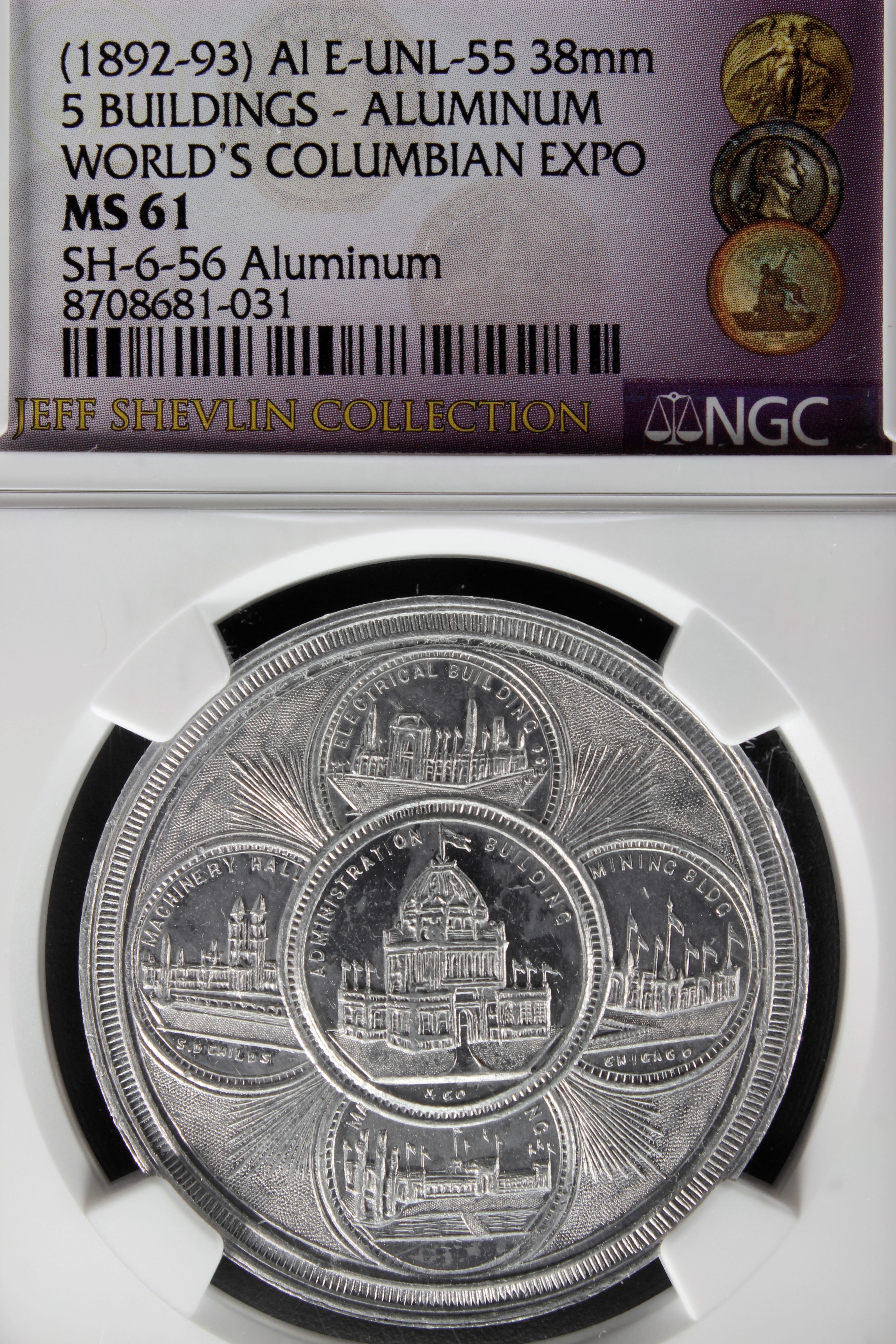 HK-170 UNL 1893 Columbian Childs Five Edifices With Rays / Wonderful Aluminum SCD