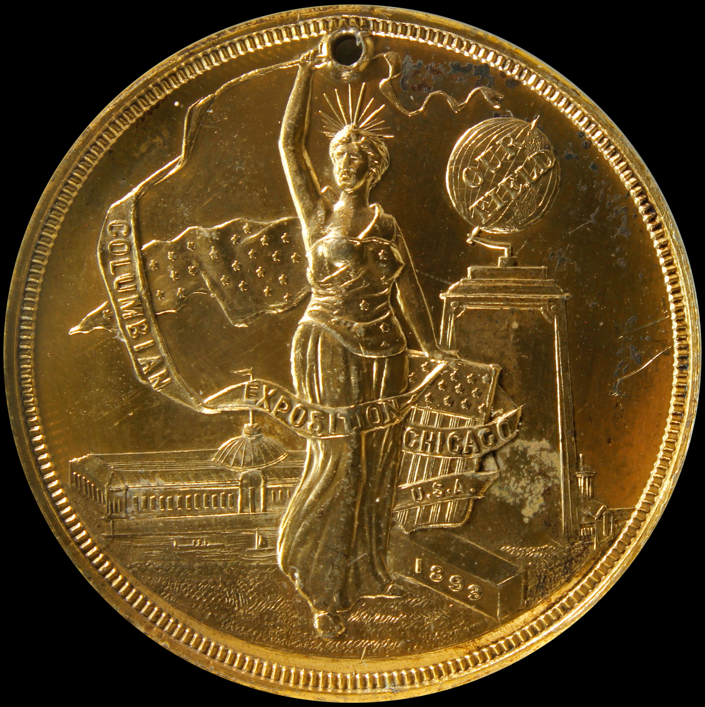 HK-240C 1893 Columbian Quint Columbia Standing Holding Ribbon with Columbus Discovery of America SCD – White Metal