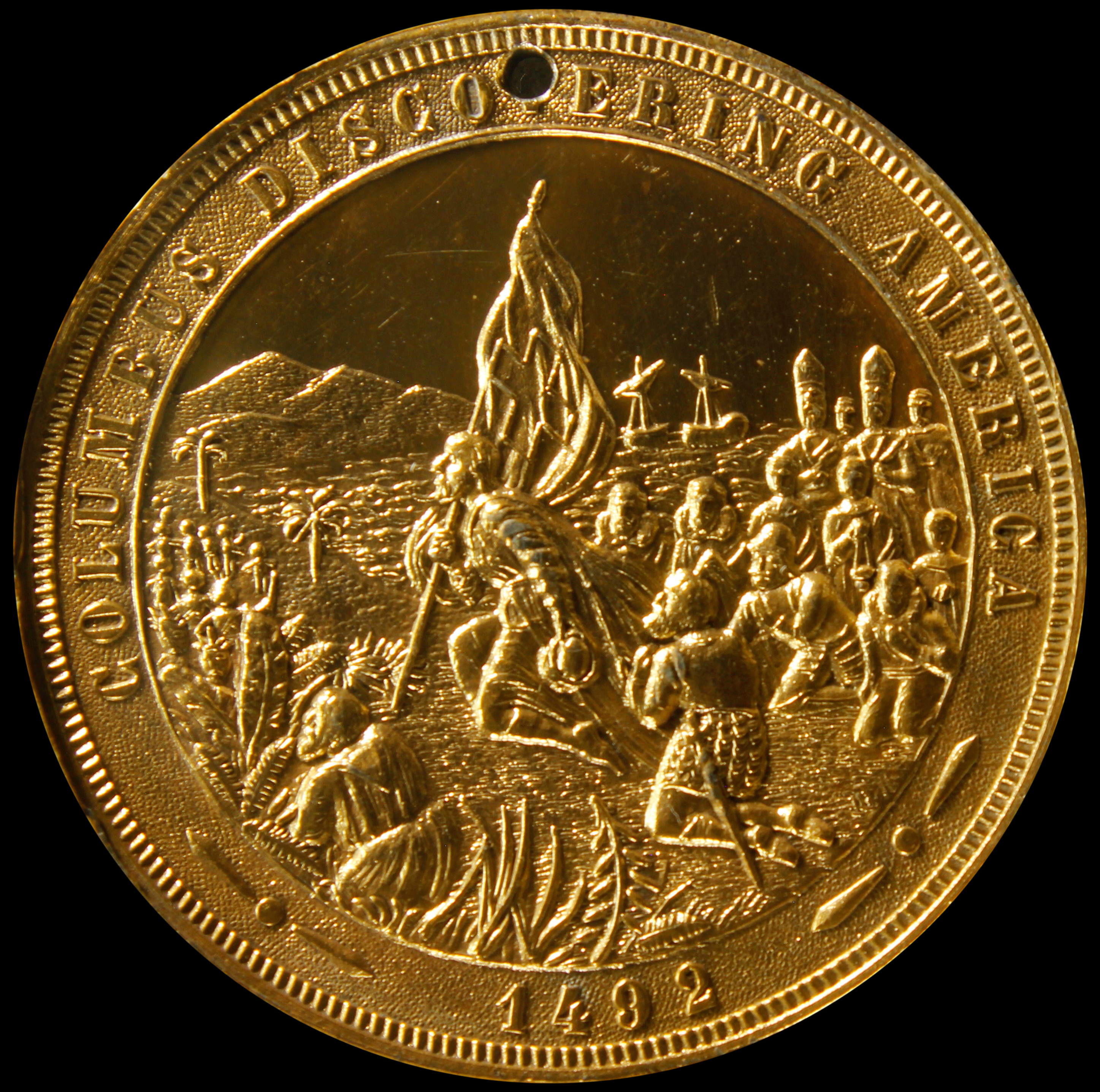 HK-240C 1893 Columbian Quint Columbia Standing Holding Ribbon with Columbus Discovery of America SCD – White Metal