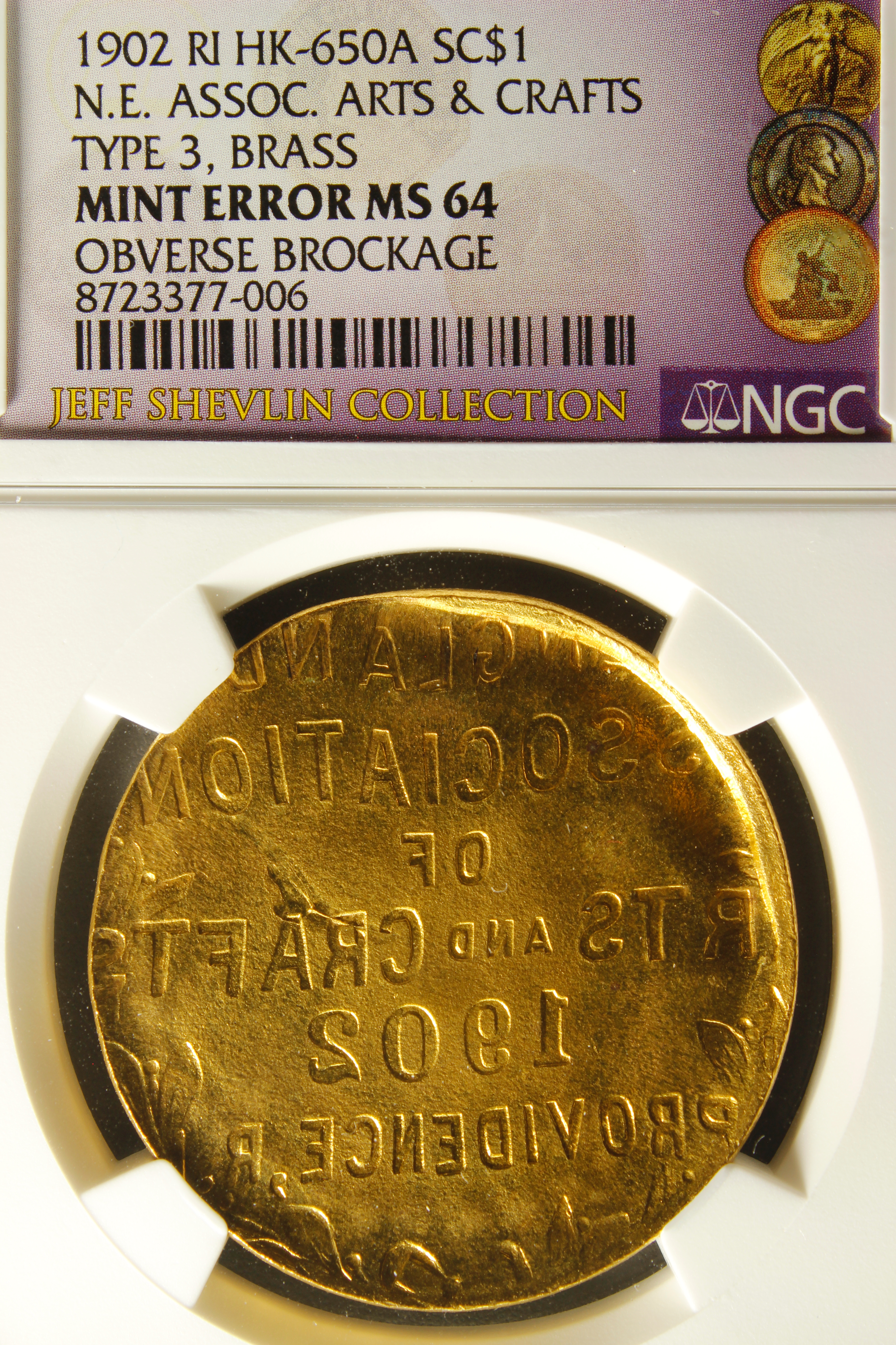 HK-650A 1902 New England Arts and Crafts Large Letters reverse SCD – Brockage ERROR